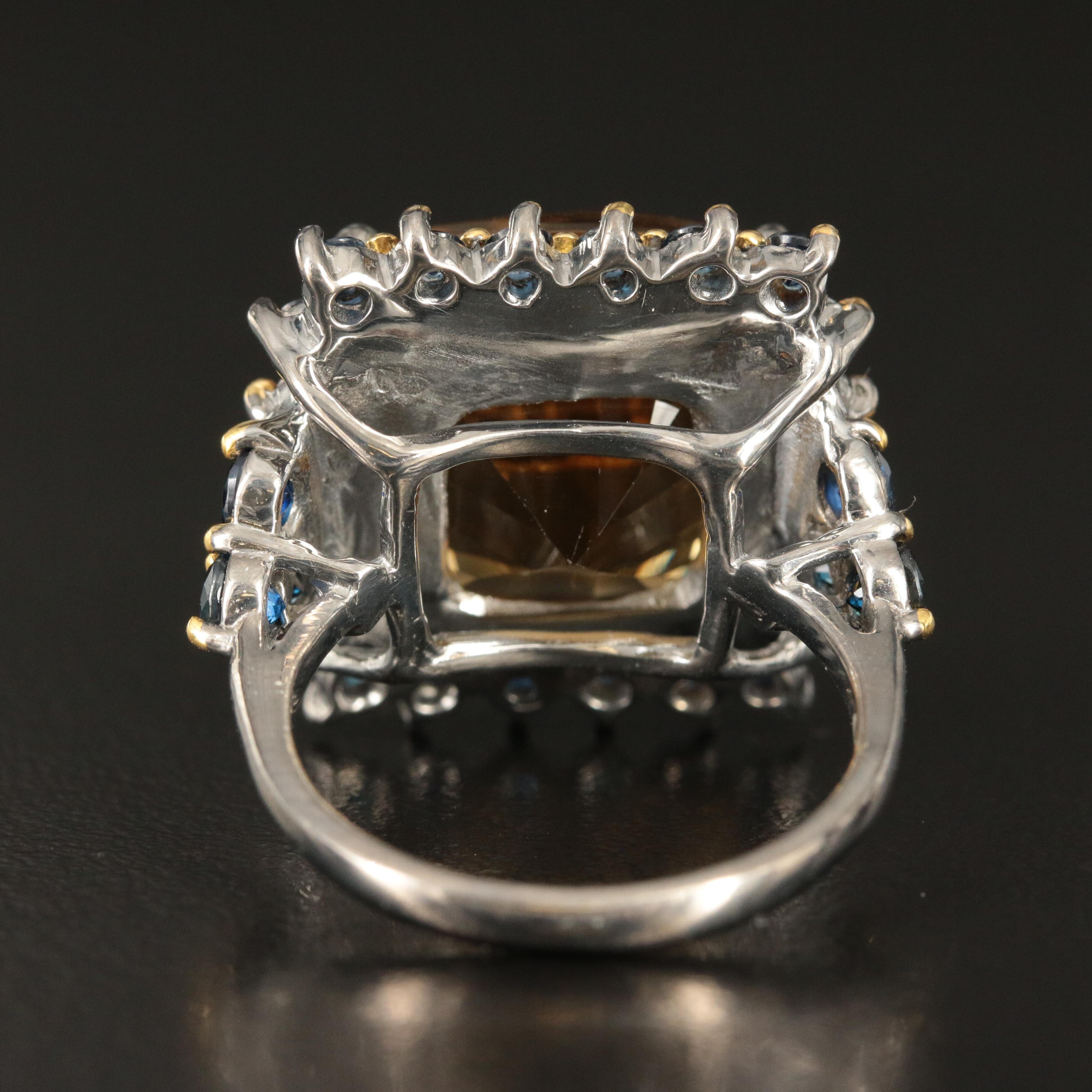 Sterling Citrine and Sapphire Ring