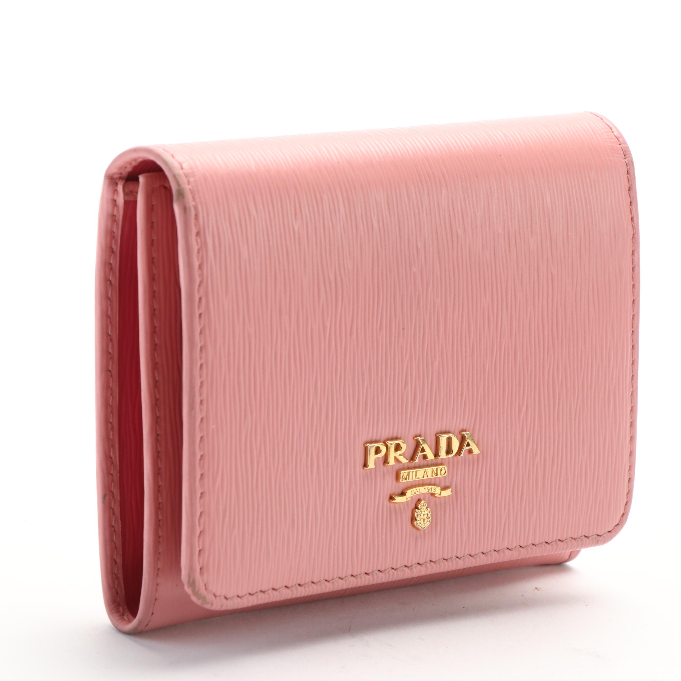 Prada Pink Saffiano Leather Bifold Flap Wallet