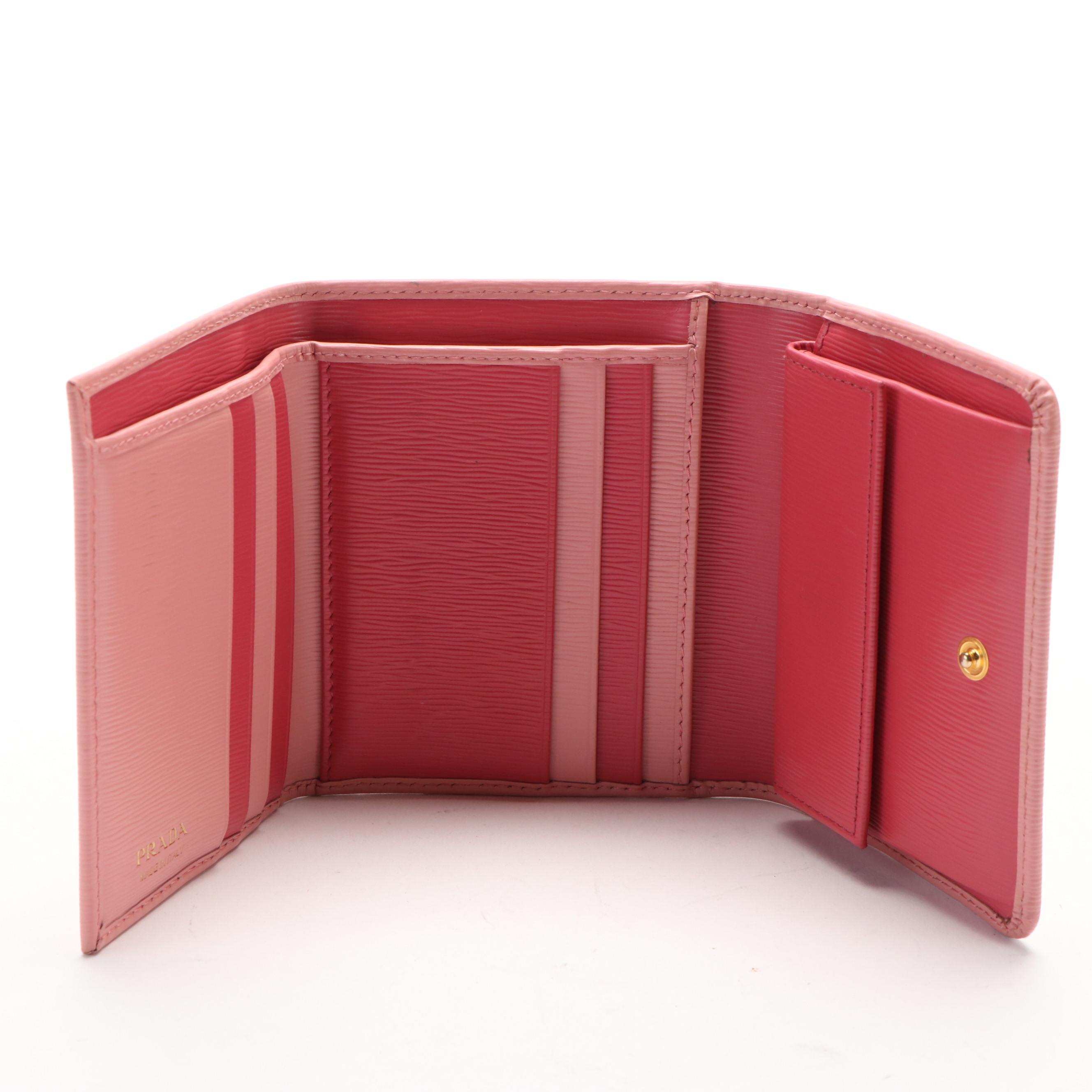 Prada Pink Saffiano Leather Bifold Flap Wallet
