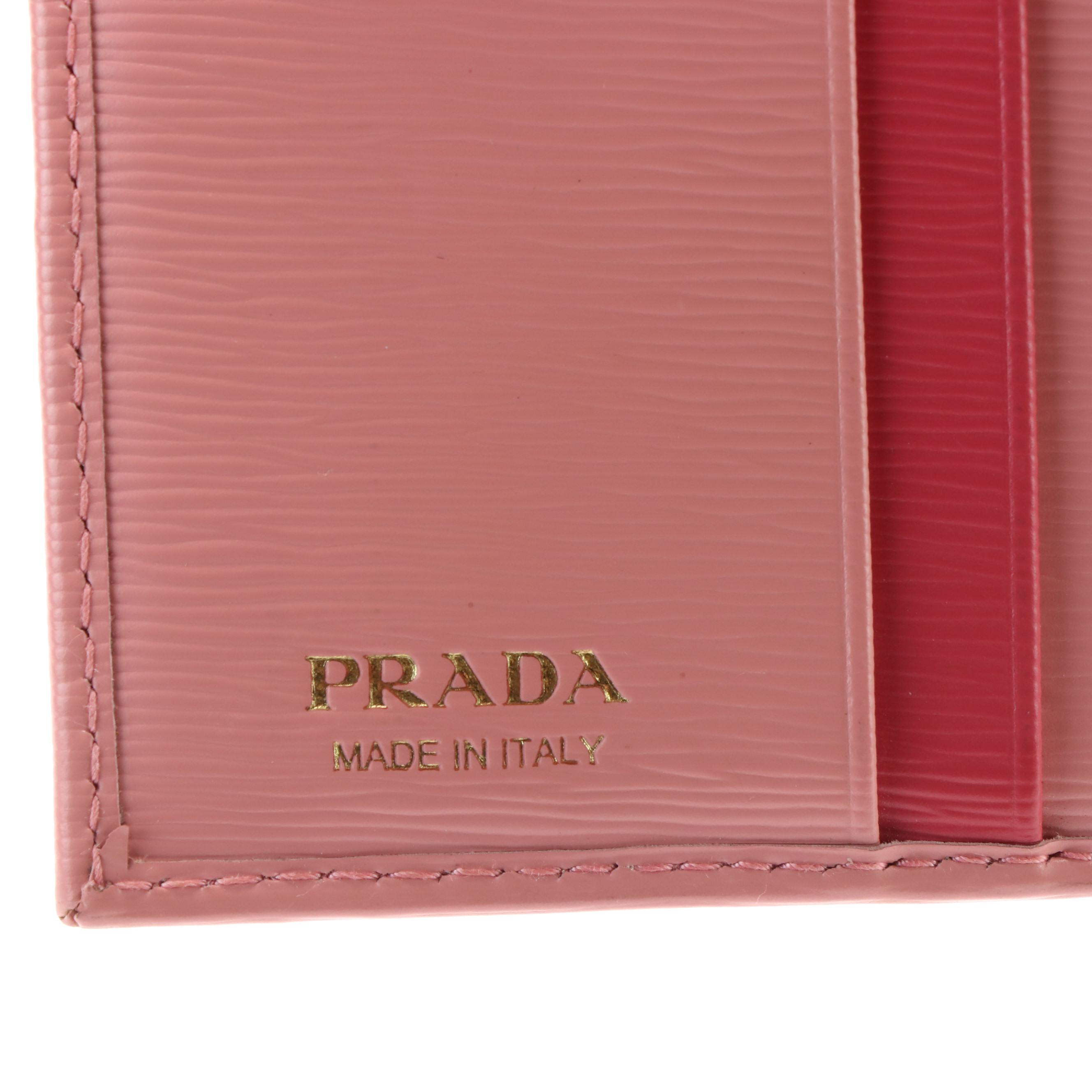 Prada Pink Saffiano Leather Bifold Flap Wallet