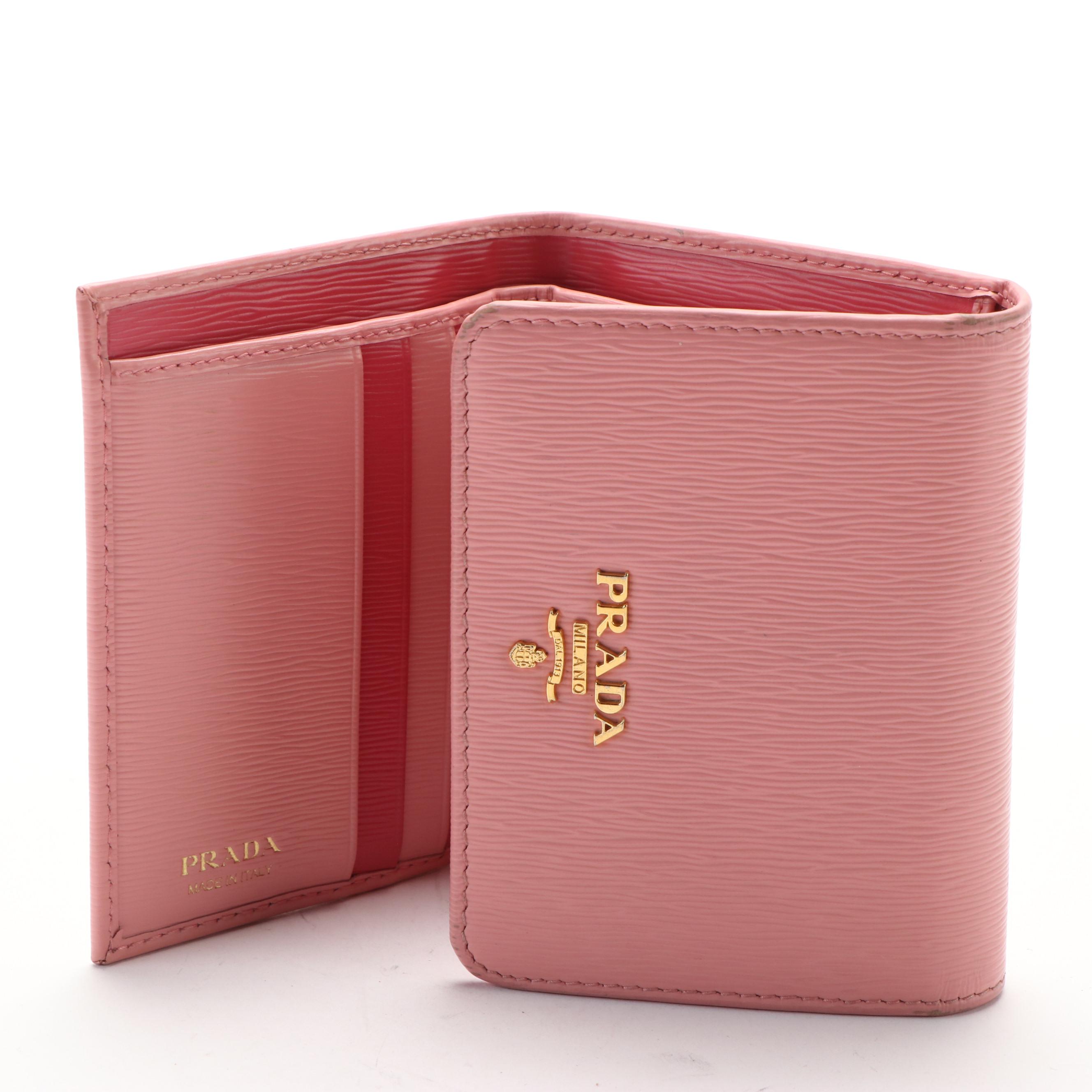 Prada Pink Saffiano Leather Bifold Flap Wallet