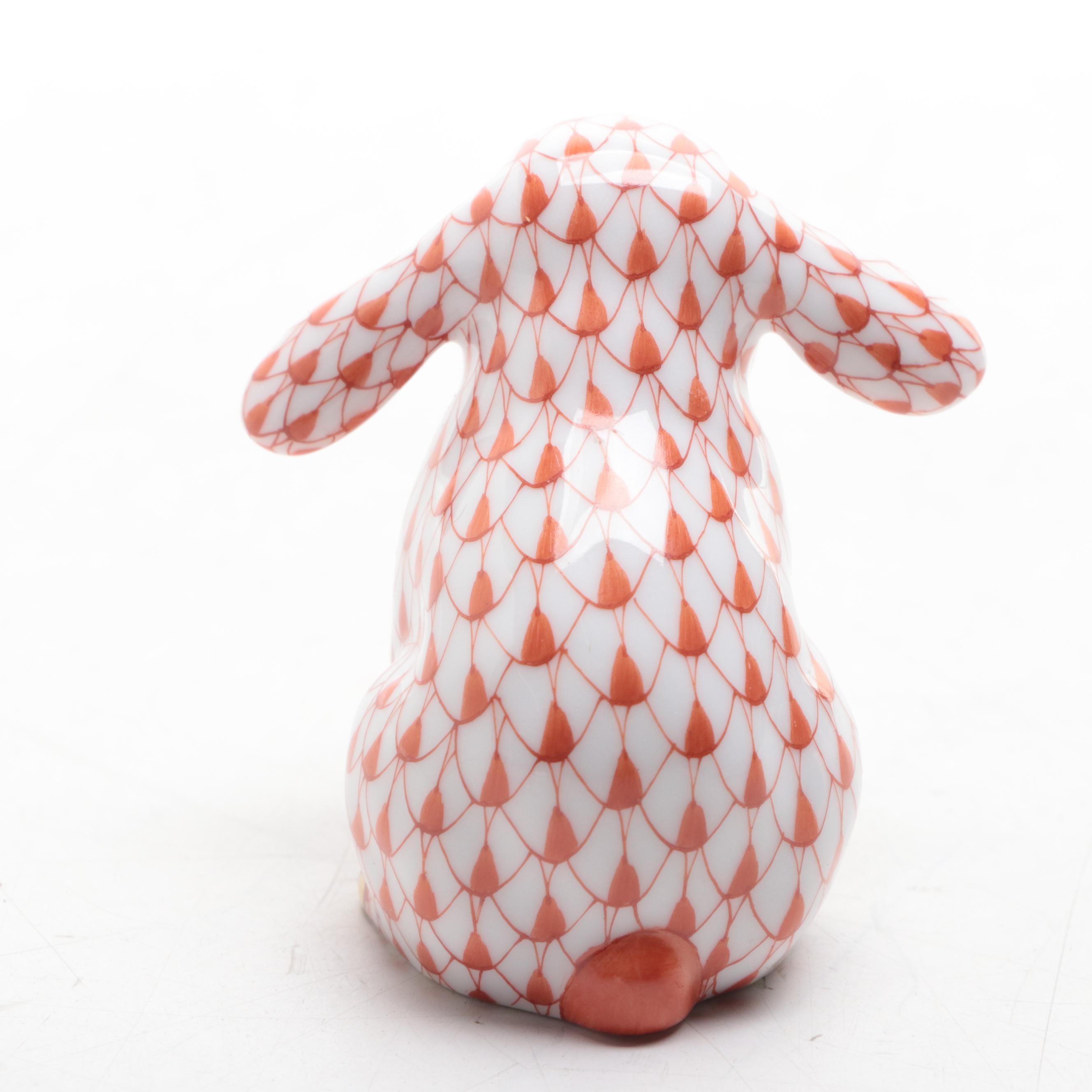 Herend Rust Fishnet with Gold "Lop Ear Bunny" Porcelain Figurine