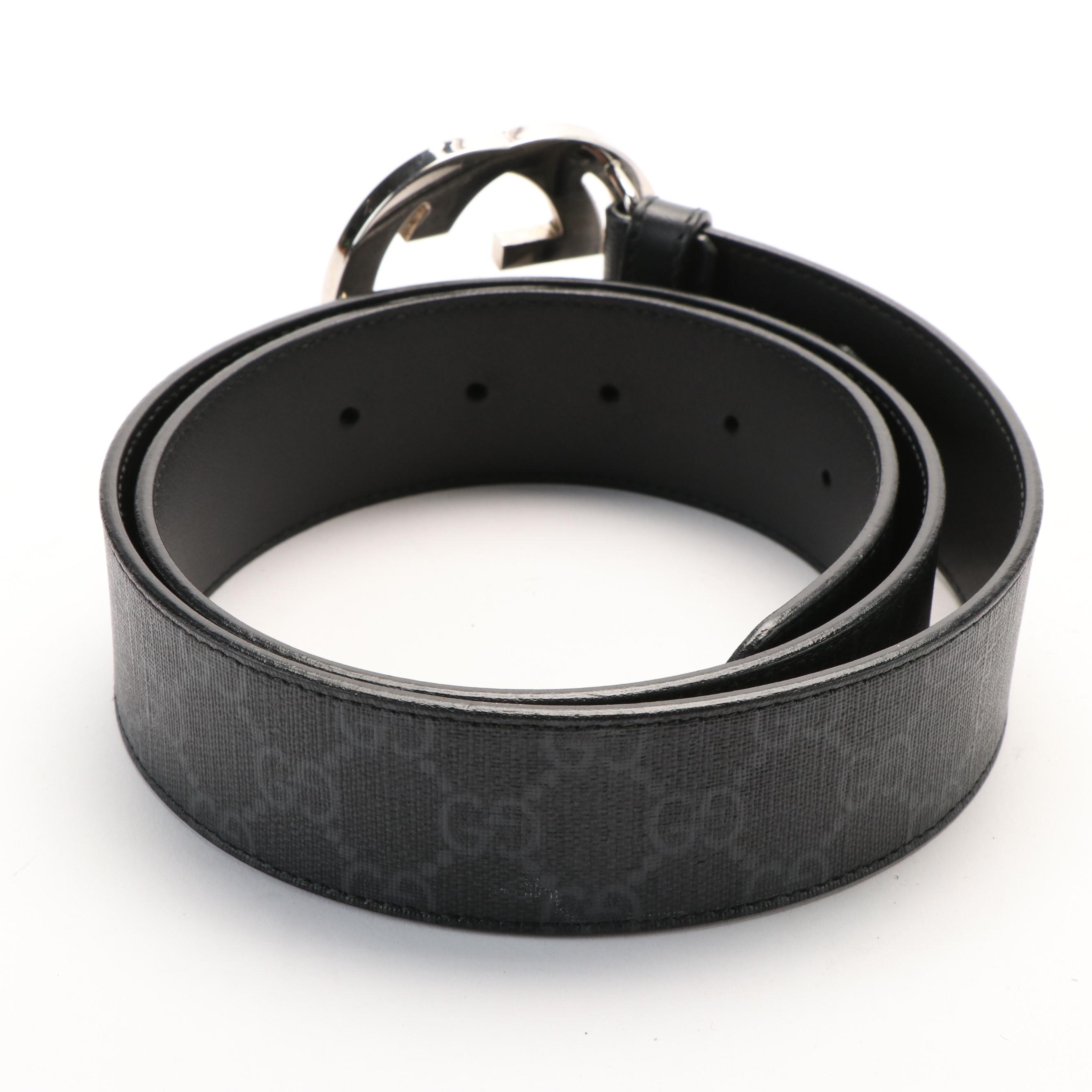 Guuci Leather Supreme Belt with Interlocking Buckle