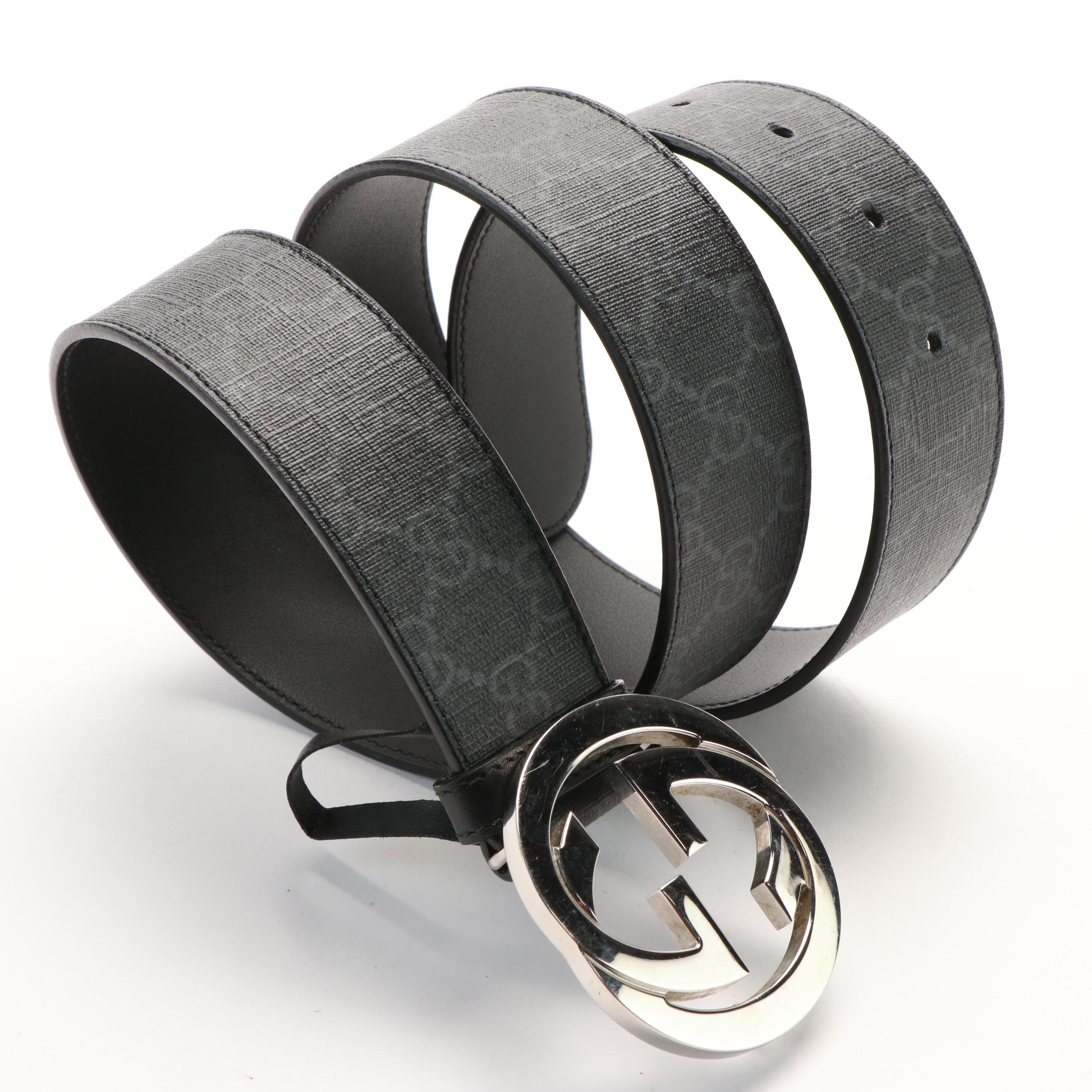 Guuci Leather Supreme Belt with Interlocking Buckle