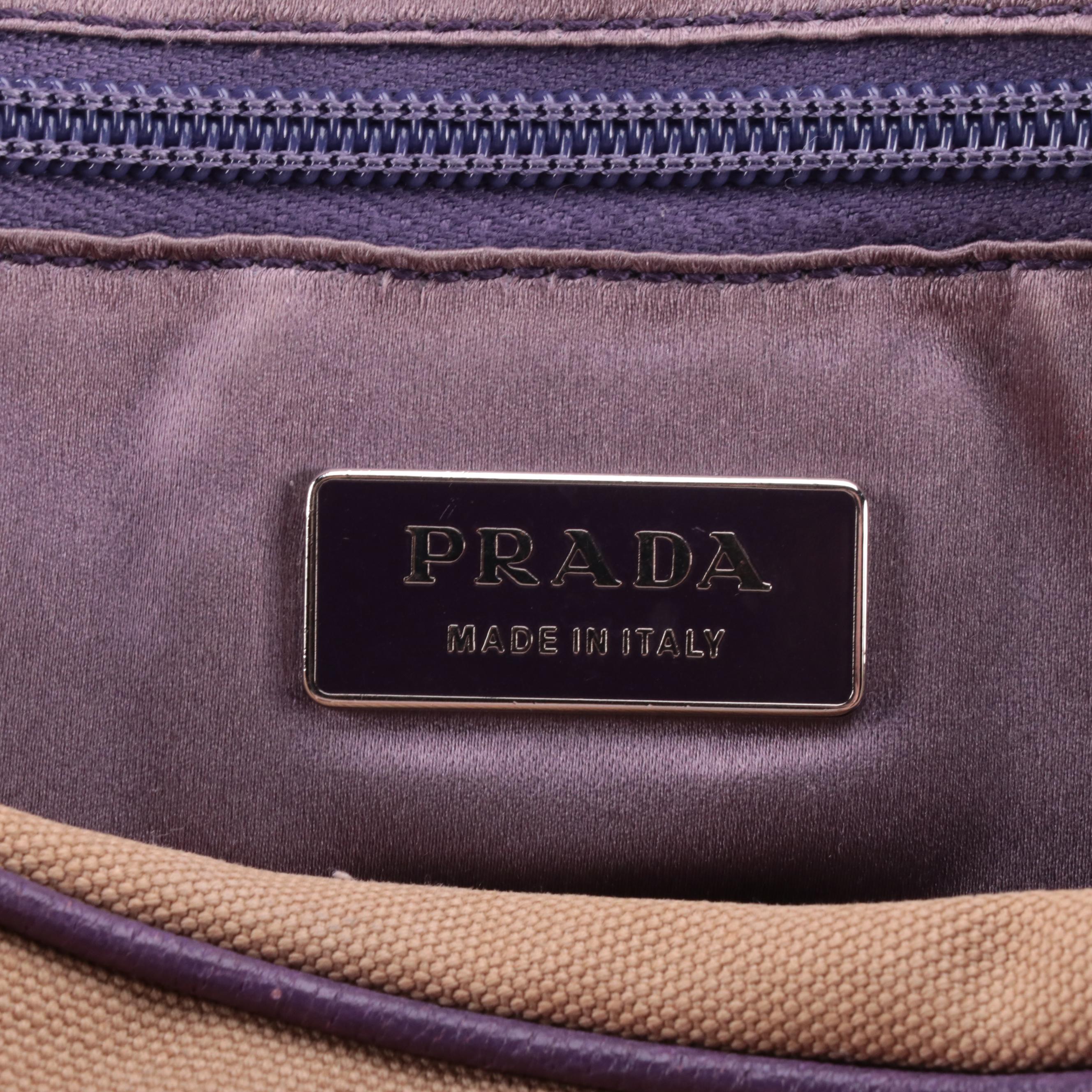 Prada Vintage Canapa Cinghiale Canvas and Leather Bowling Handbag