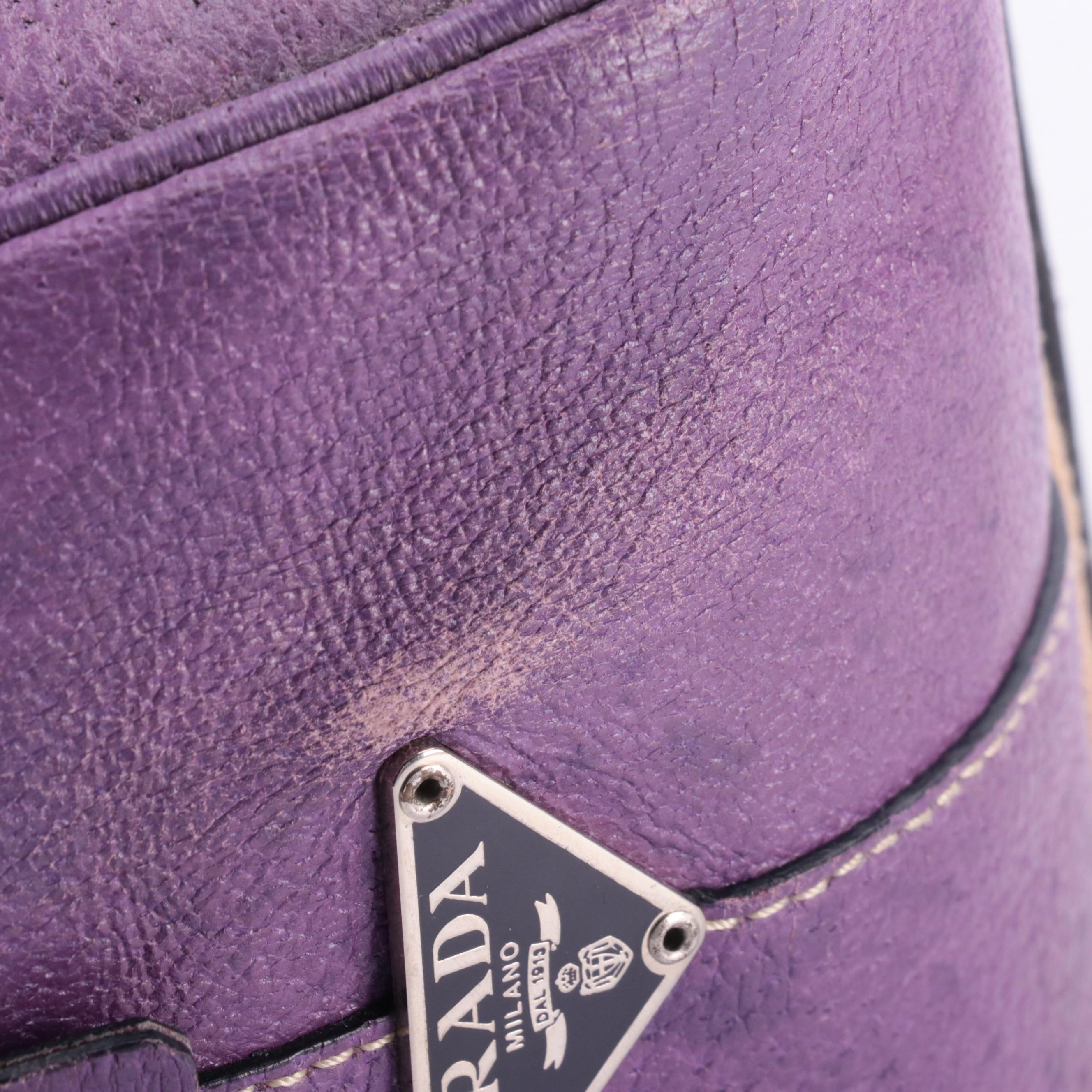 Prada Vintage Canapa Cinghiale Canvas and Leather Bowling Handbag