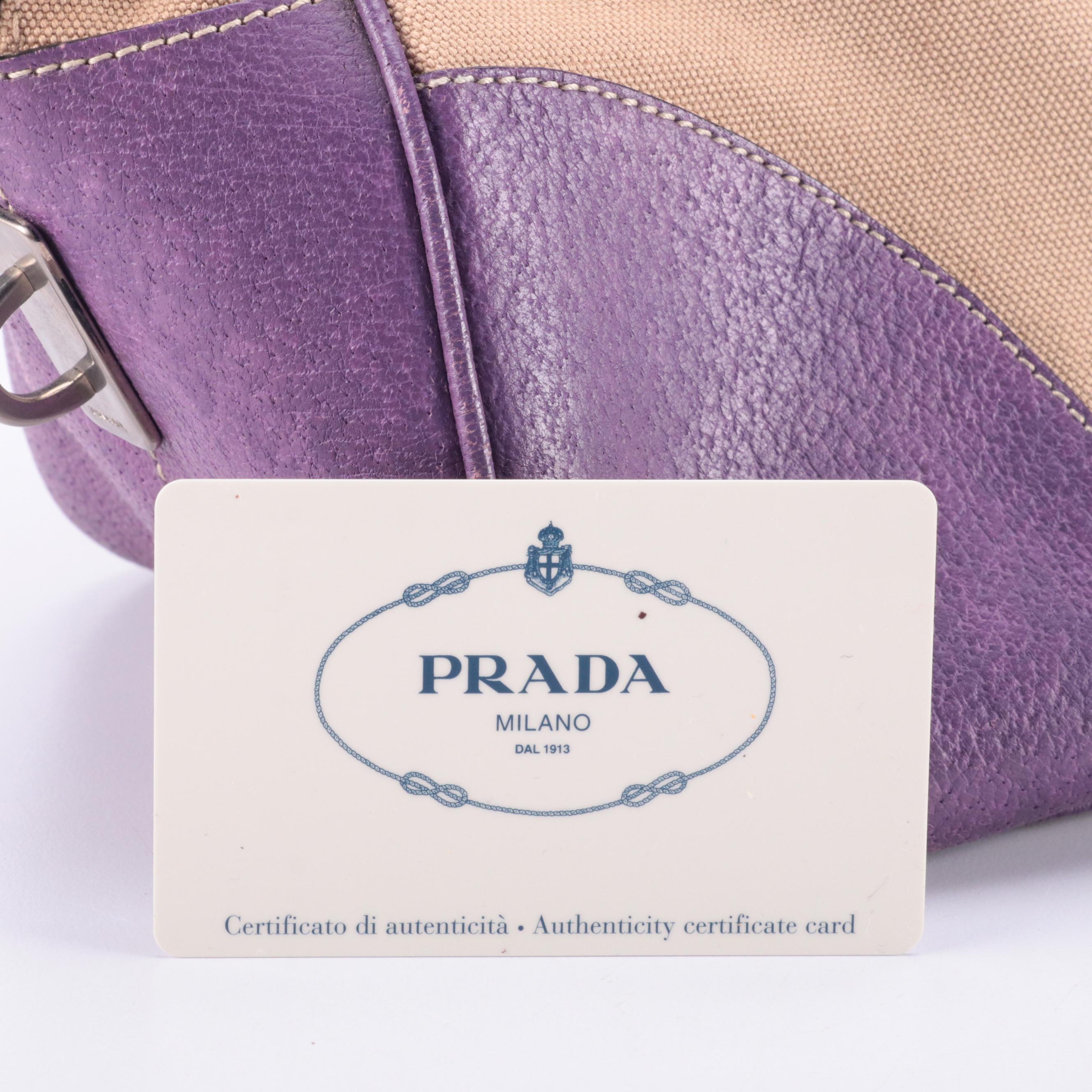 Prada Vintage Canapa Cinghiale Canvas and Leather Bowling Handbag