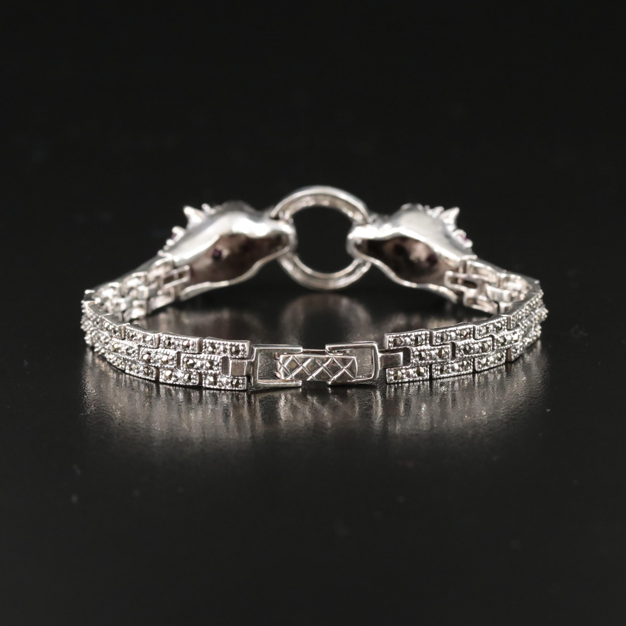 Sterling Ruby and Marcasite Door Knocker Lion Bracelet