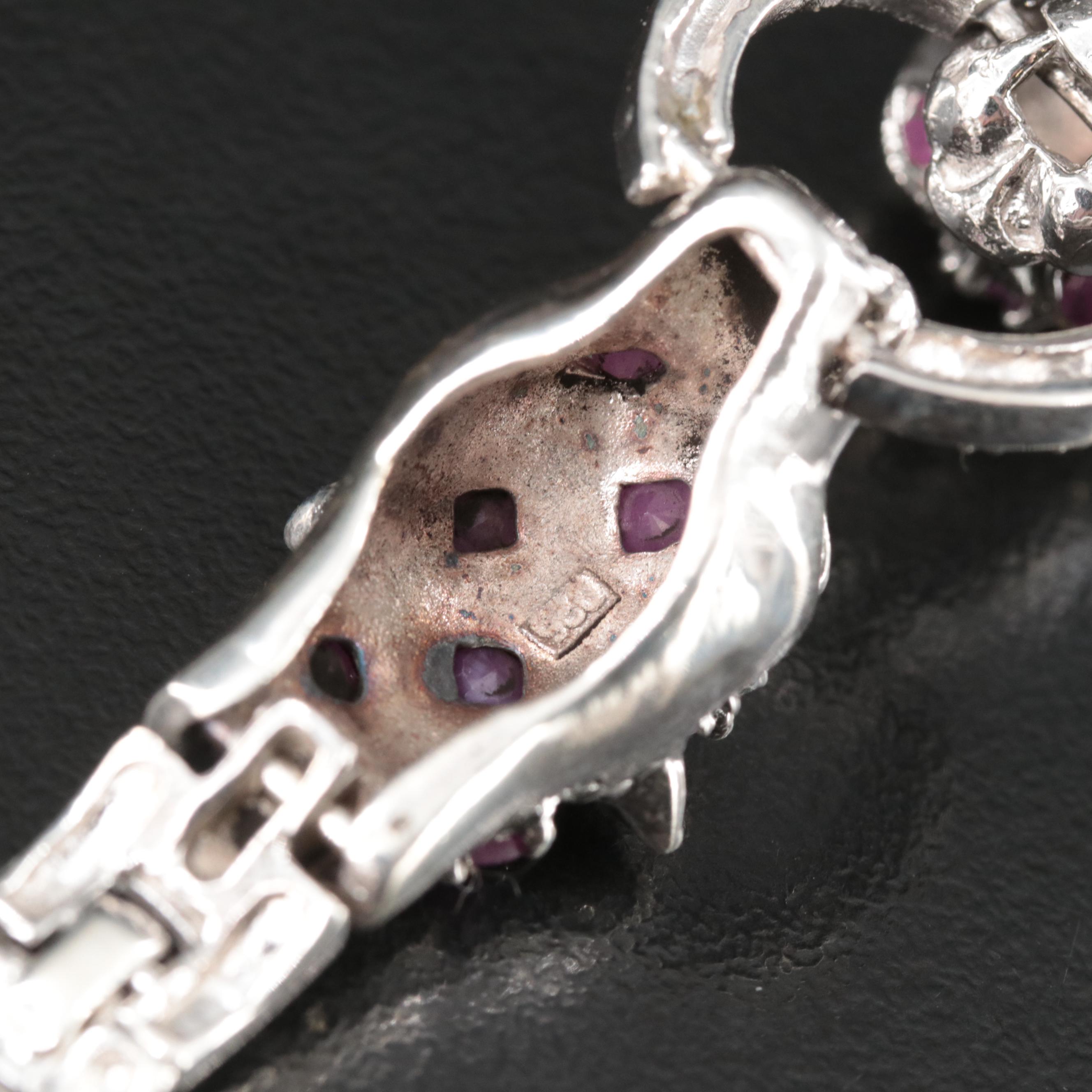 Sterling Ruby and Marcasite Door Knocker Lion Bracelet