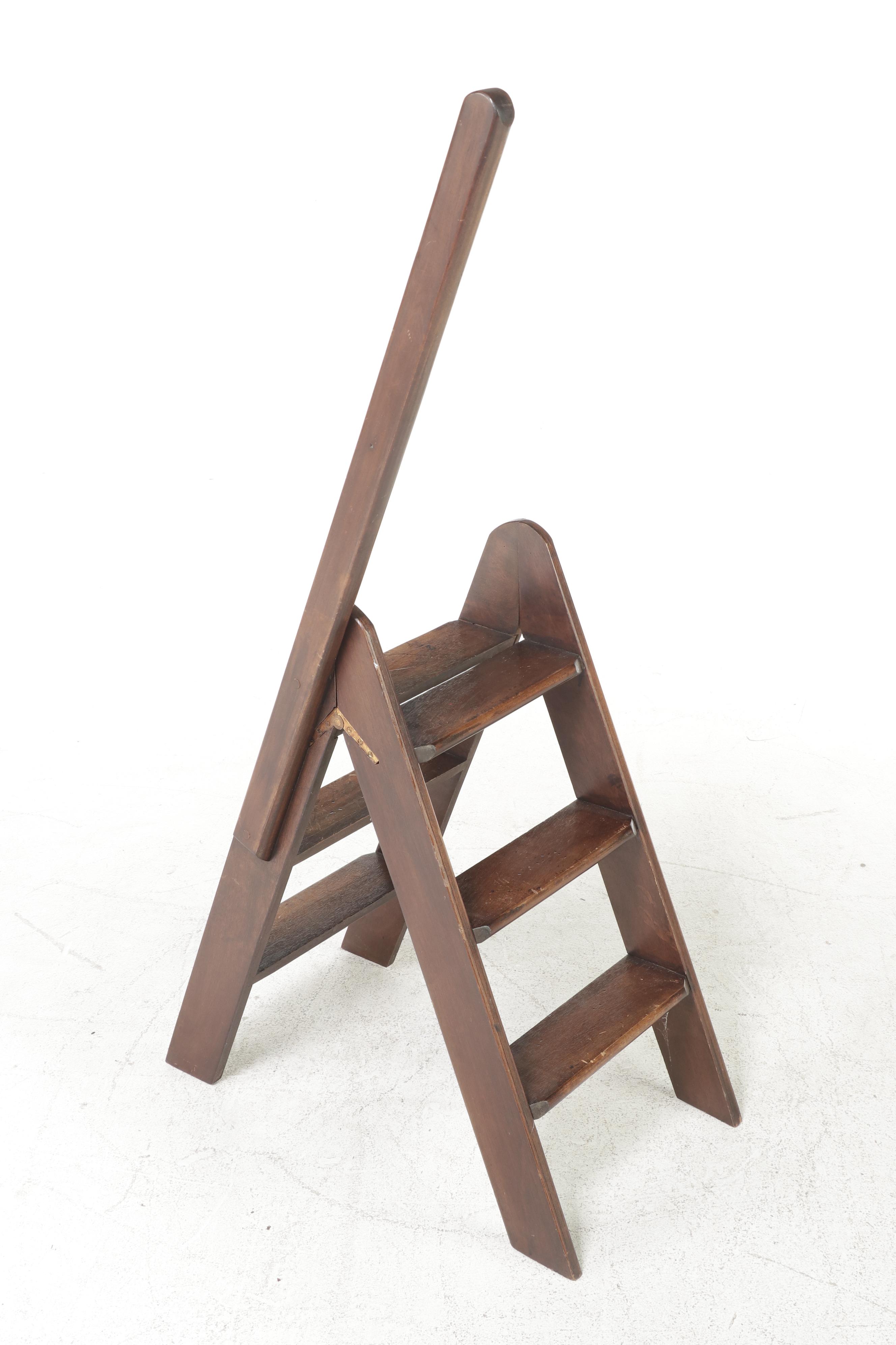 Set of Mahogany Folding Library Steps, 20th Century