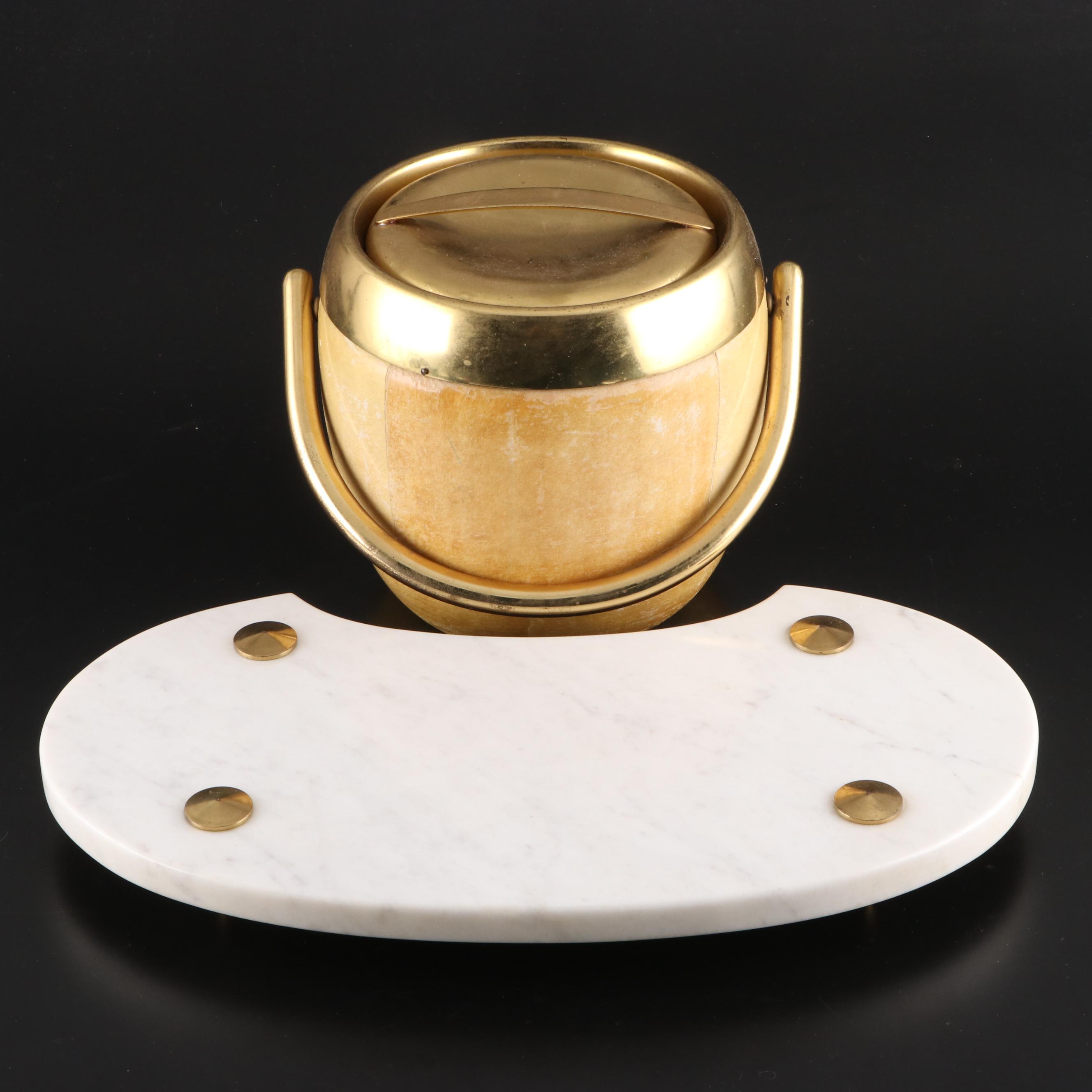 Thermos Brass Bound Ice Bucket with Marble Charcuterie Board