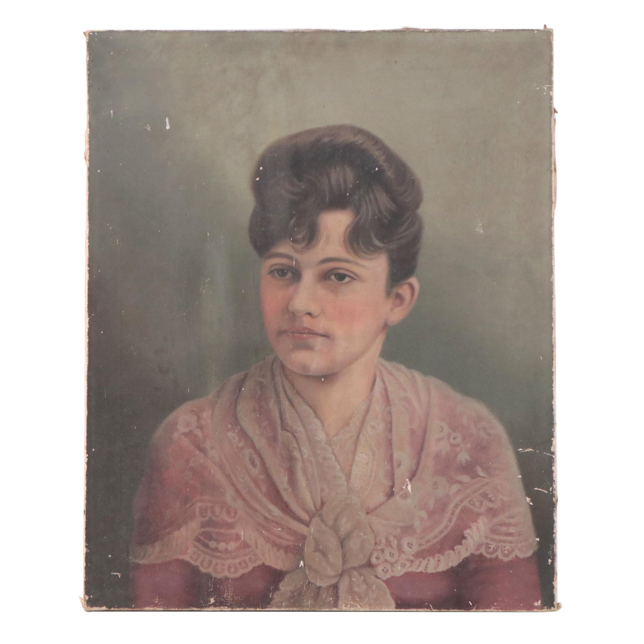 Oil Painting of Three-Quarter View Female Portrait