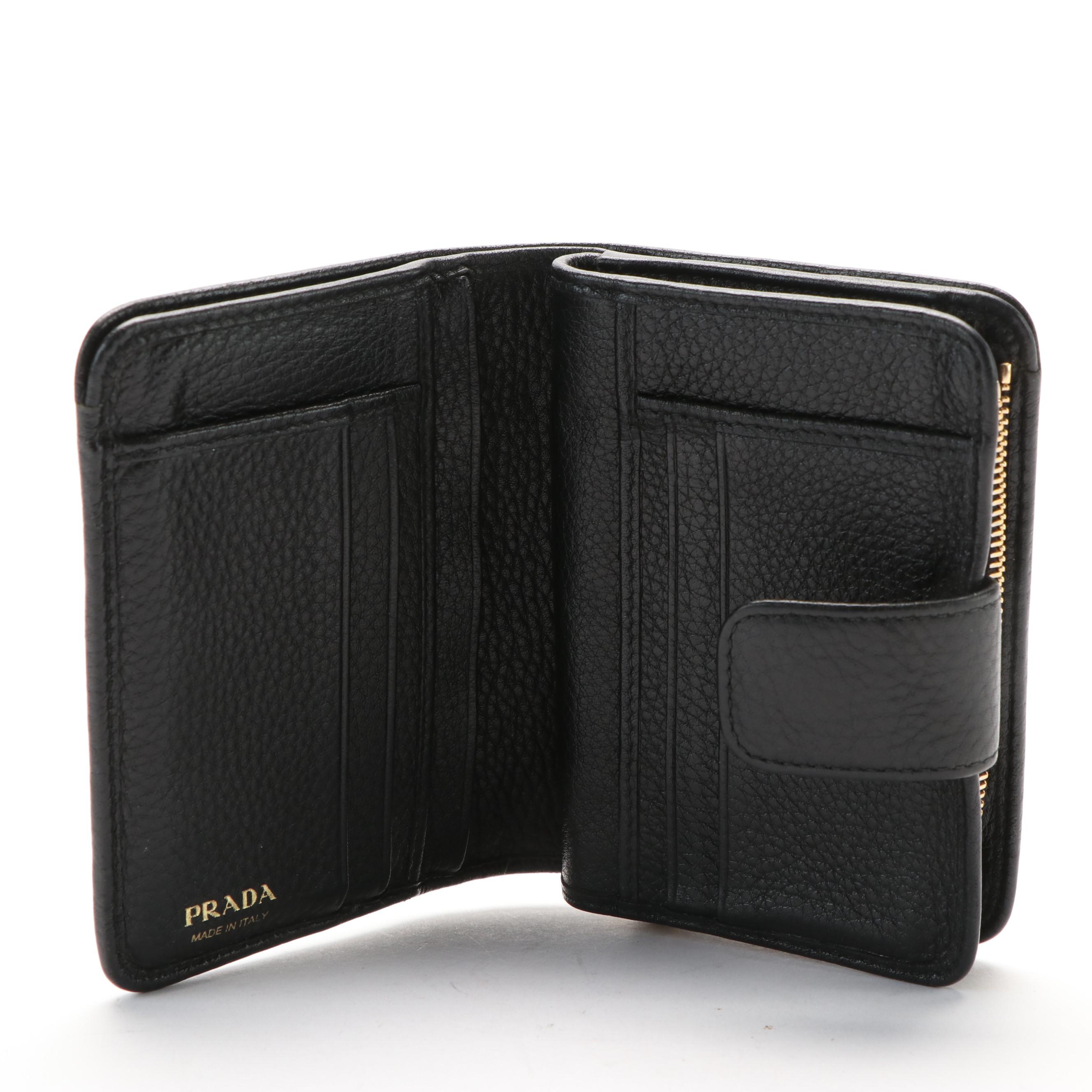 Prada Compact Zip-Around Wallet in Black Saffiano Leather