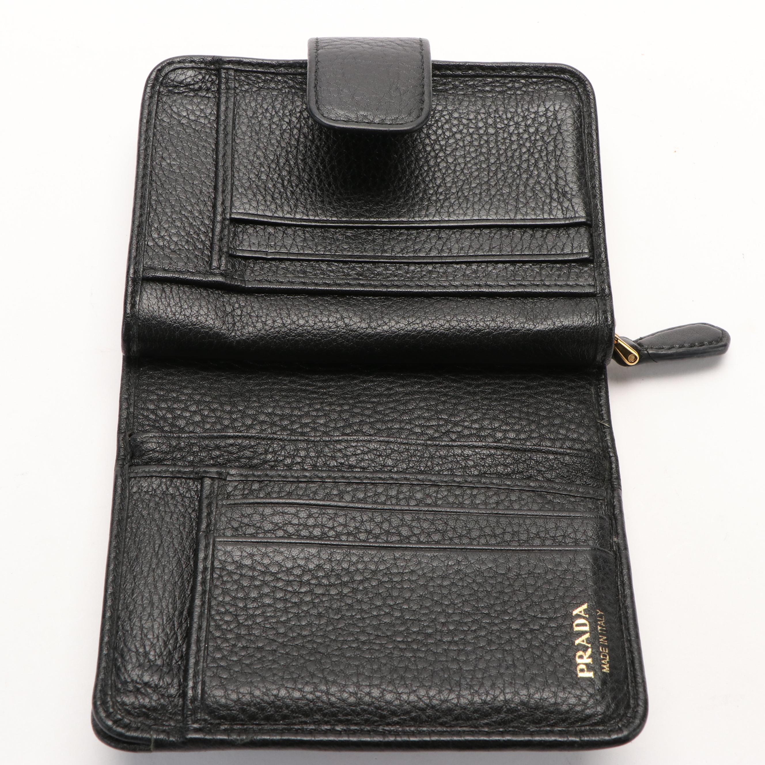 Prada Compact Zip-Around Wallet in Black Saffiano Leather