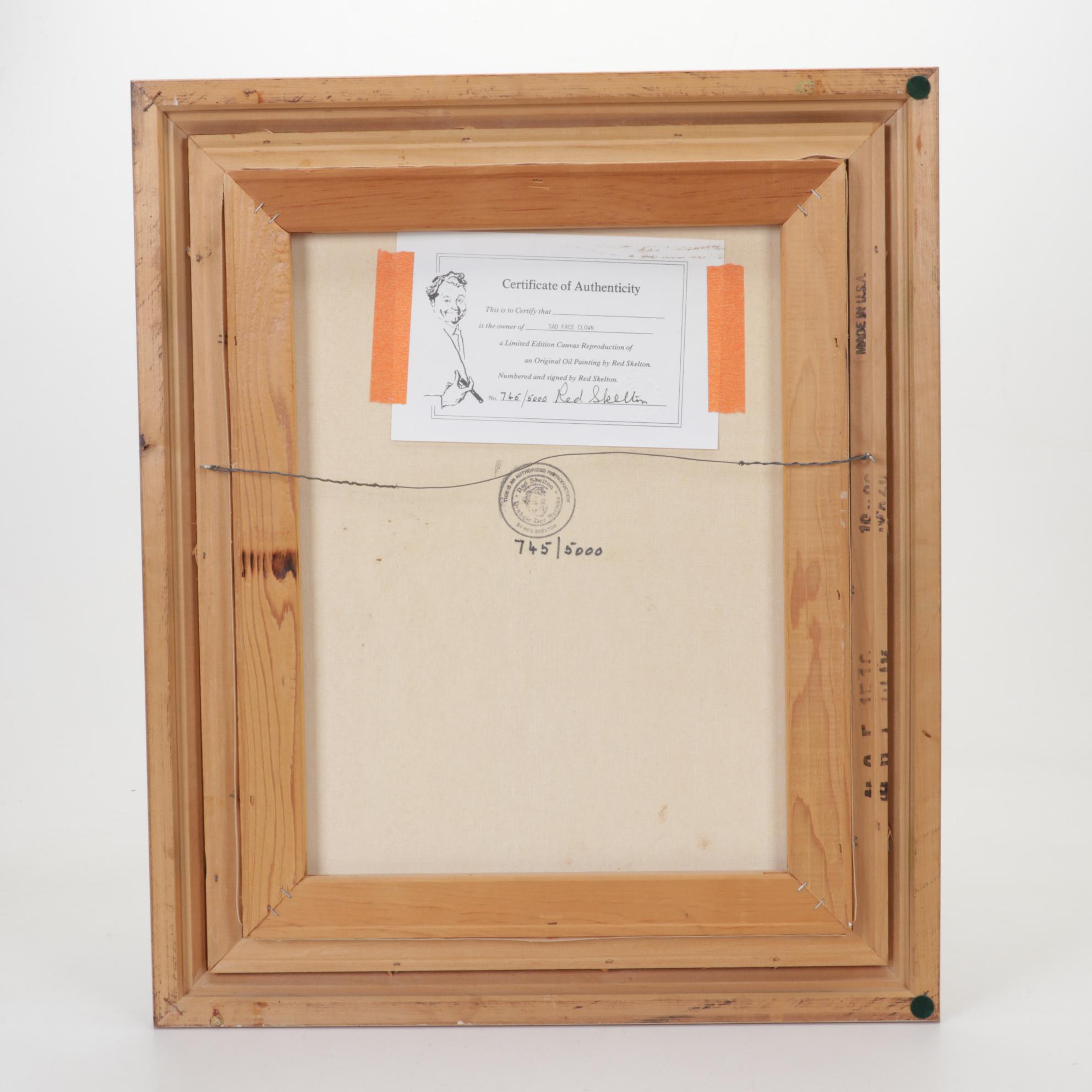 Red Skelton Embellished Offset Lithograph "Sad Face Clown"