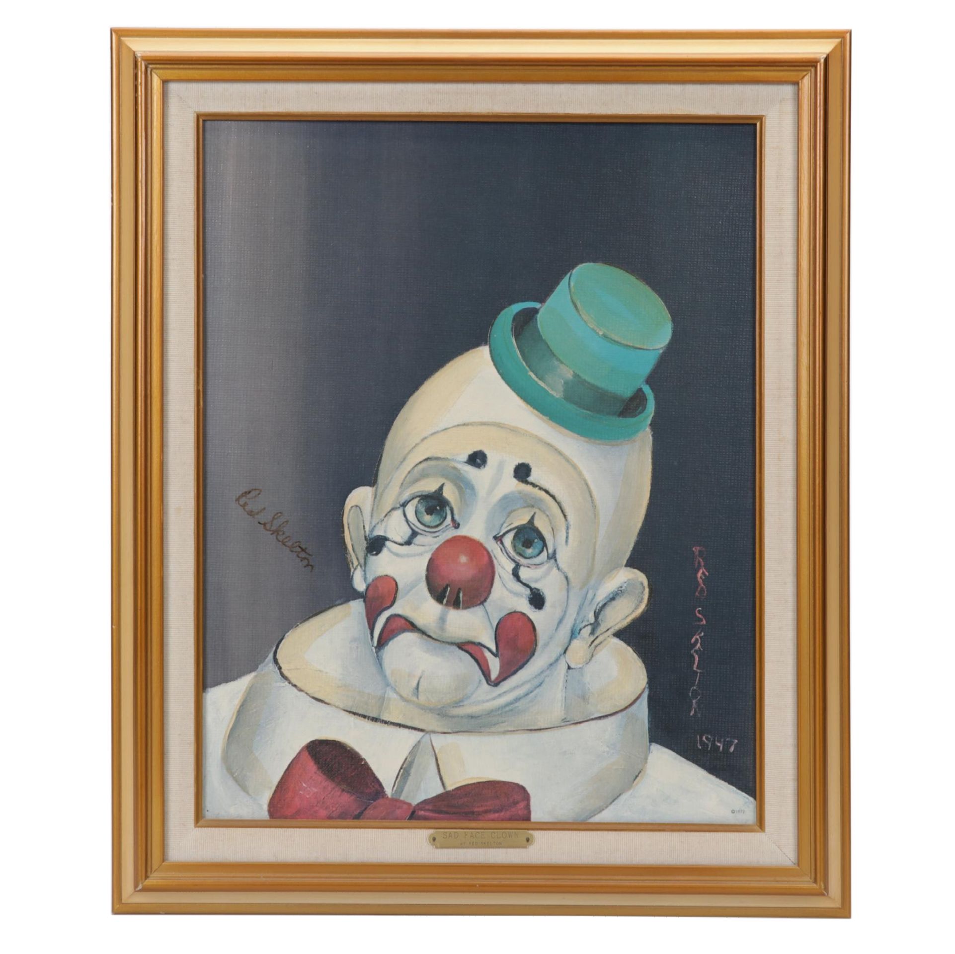 Red Skelton Embellished Offset Lithograph "Sad Face Clown"