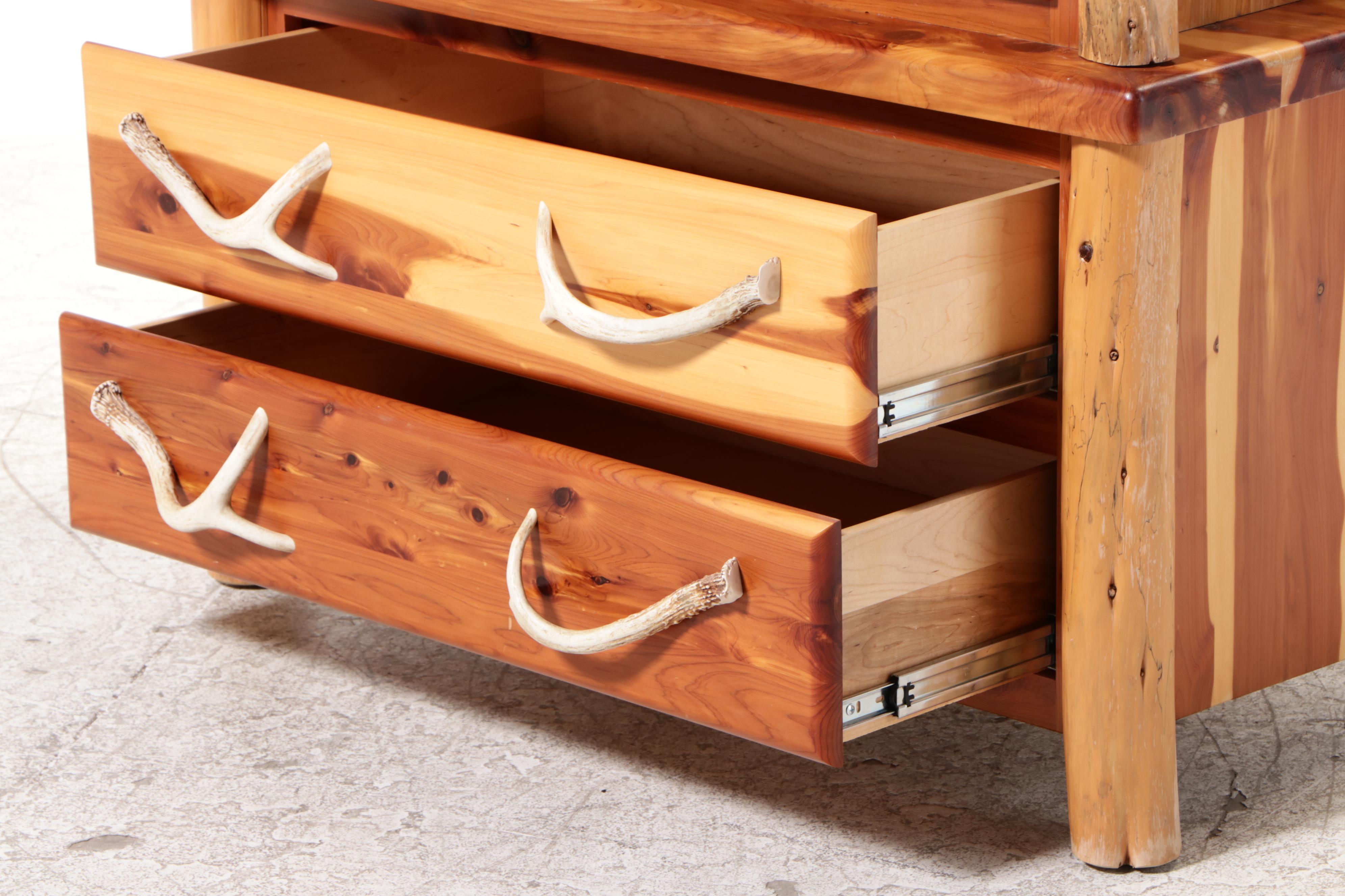 Amish-Made Cedar and Faux Antler Two-Part Armoire