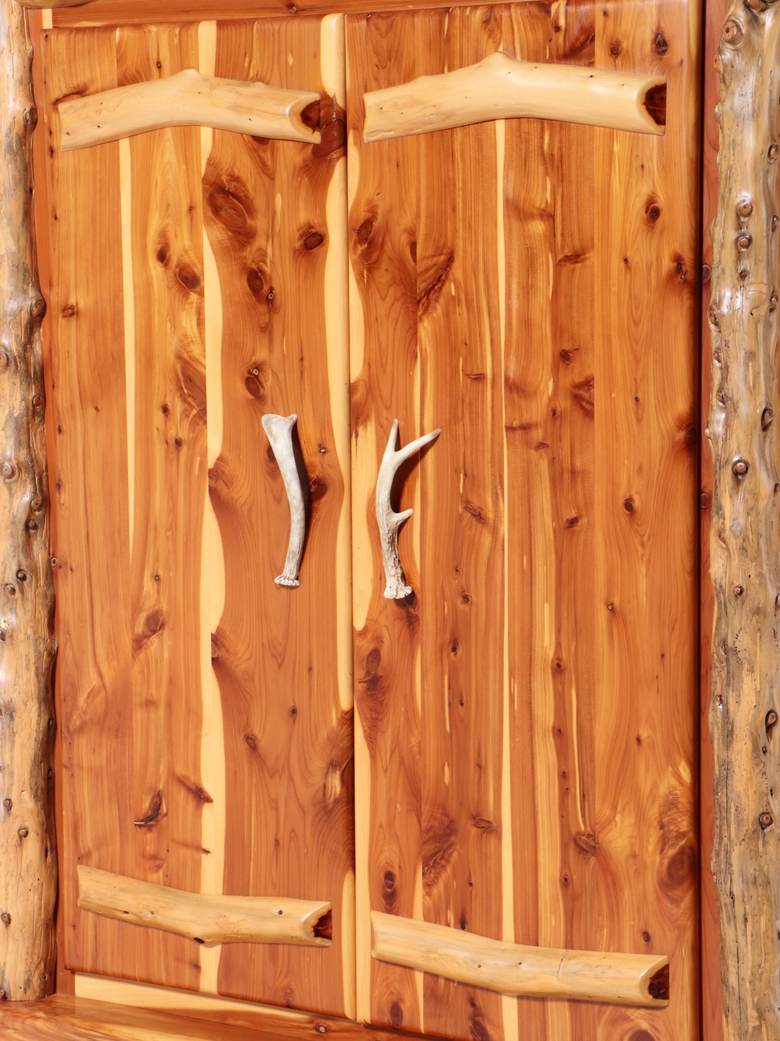Amish-Made Cedar and Faux Antler Two-Part Armoire