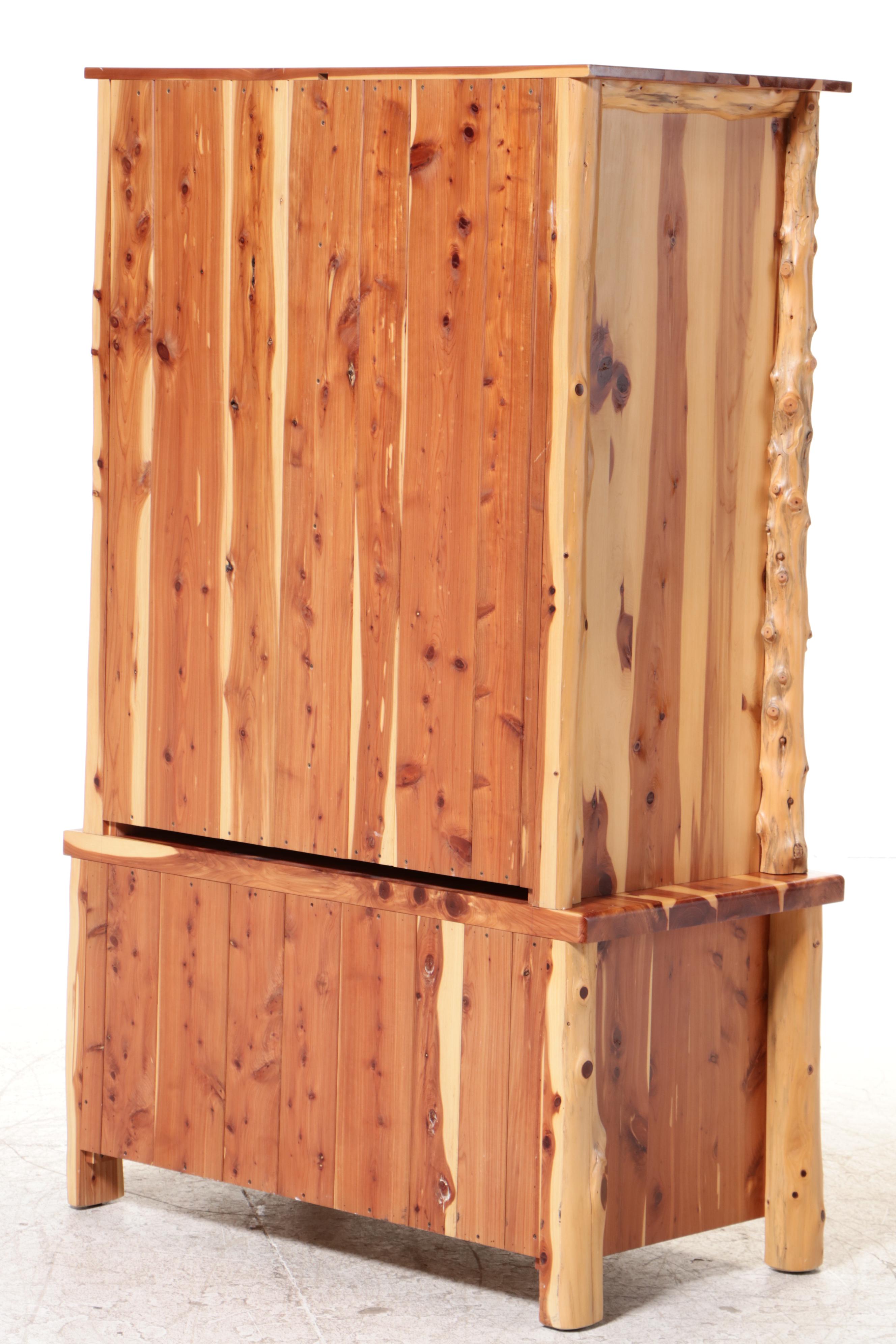 Amish-Made Cedar and Faux Antler Two-Part Armoire