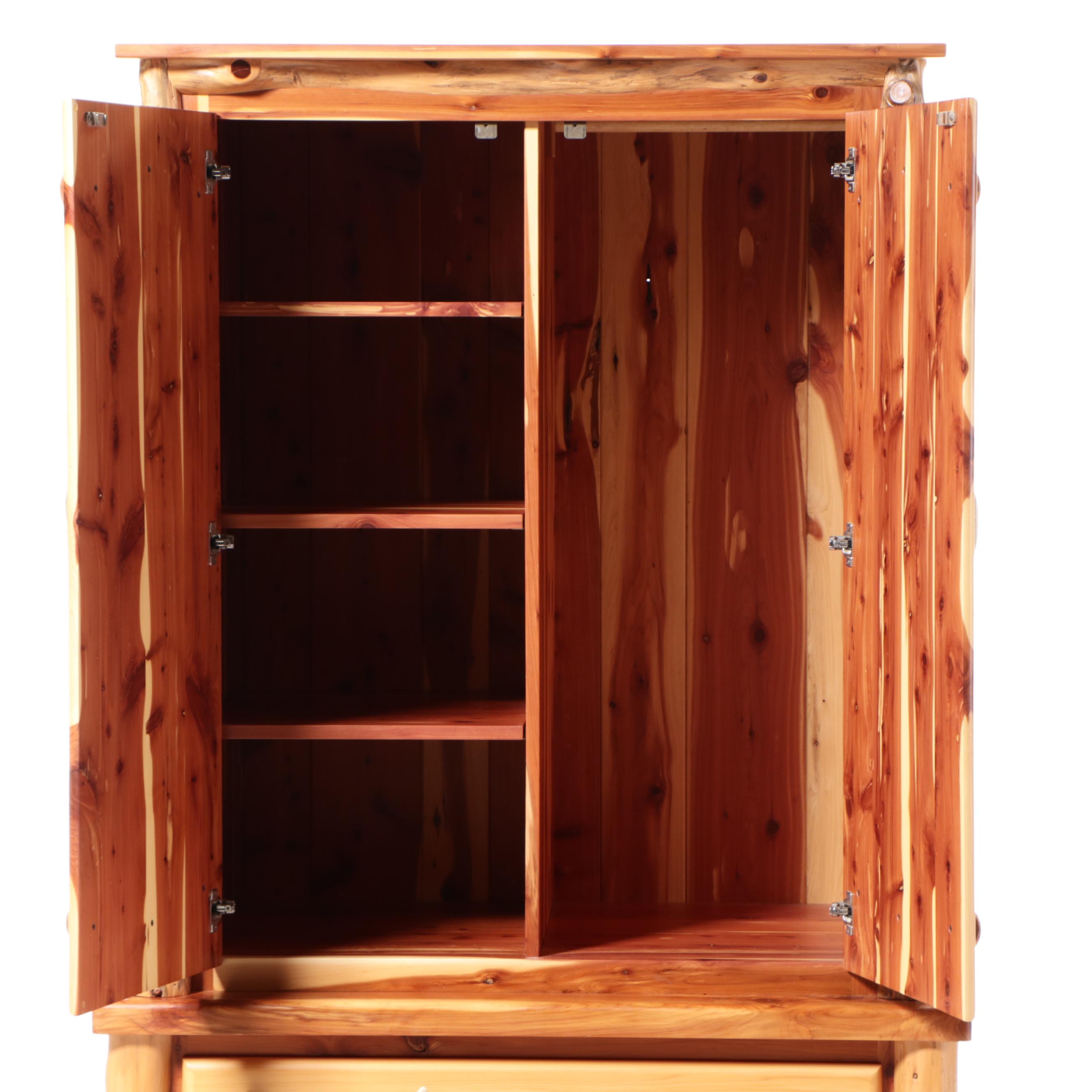 Amish-Made Cedar and Faux Antler Two-Part Armoire