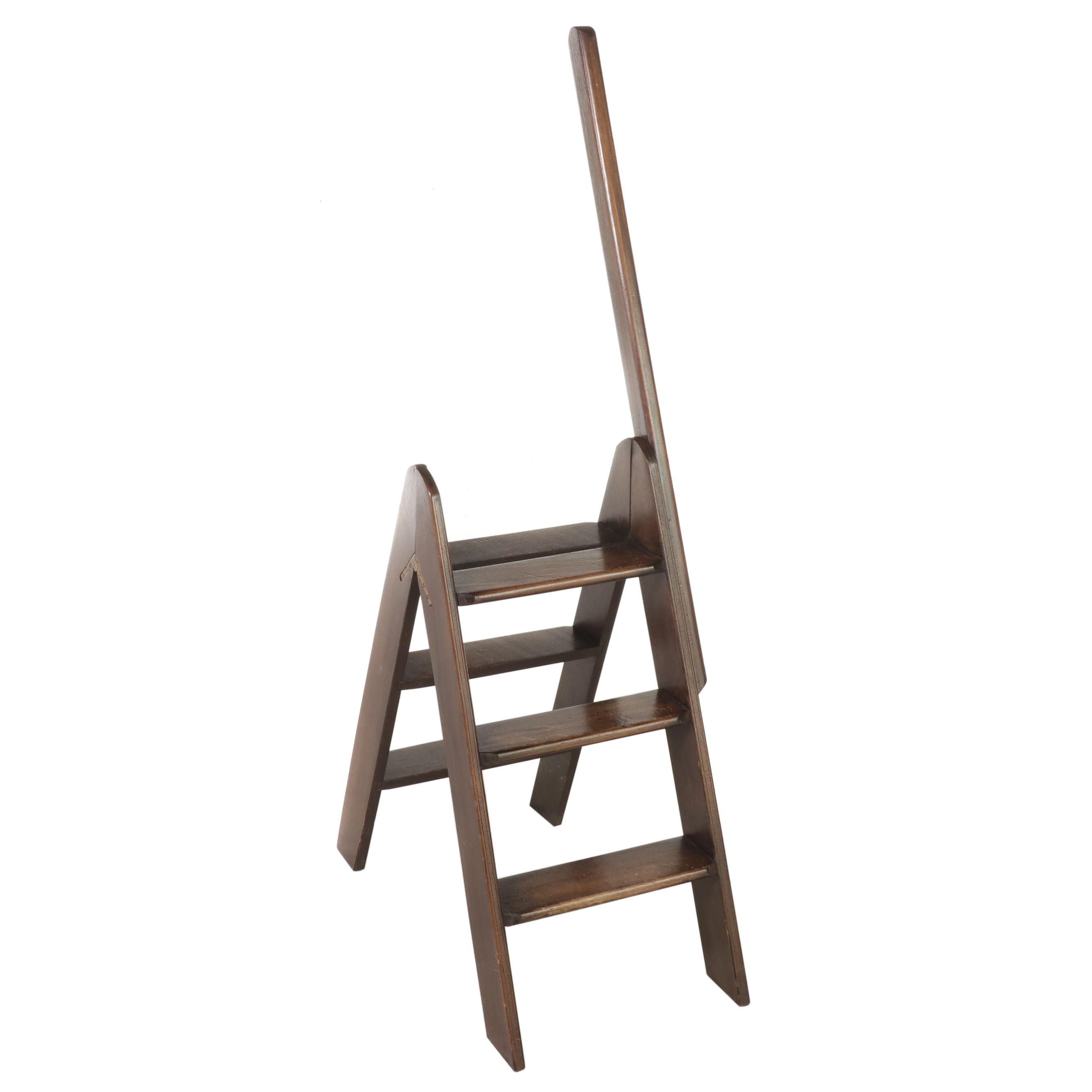 Set of Mahogany Folding Library Steps, 20th Century