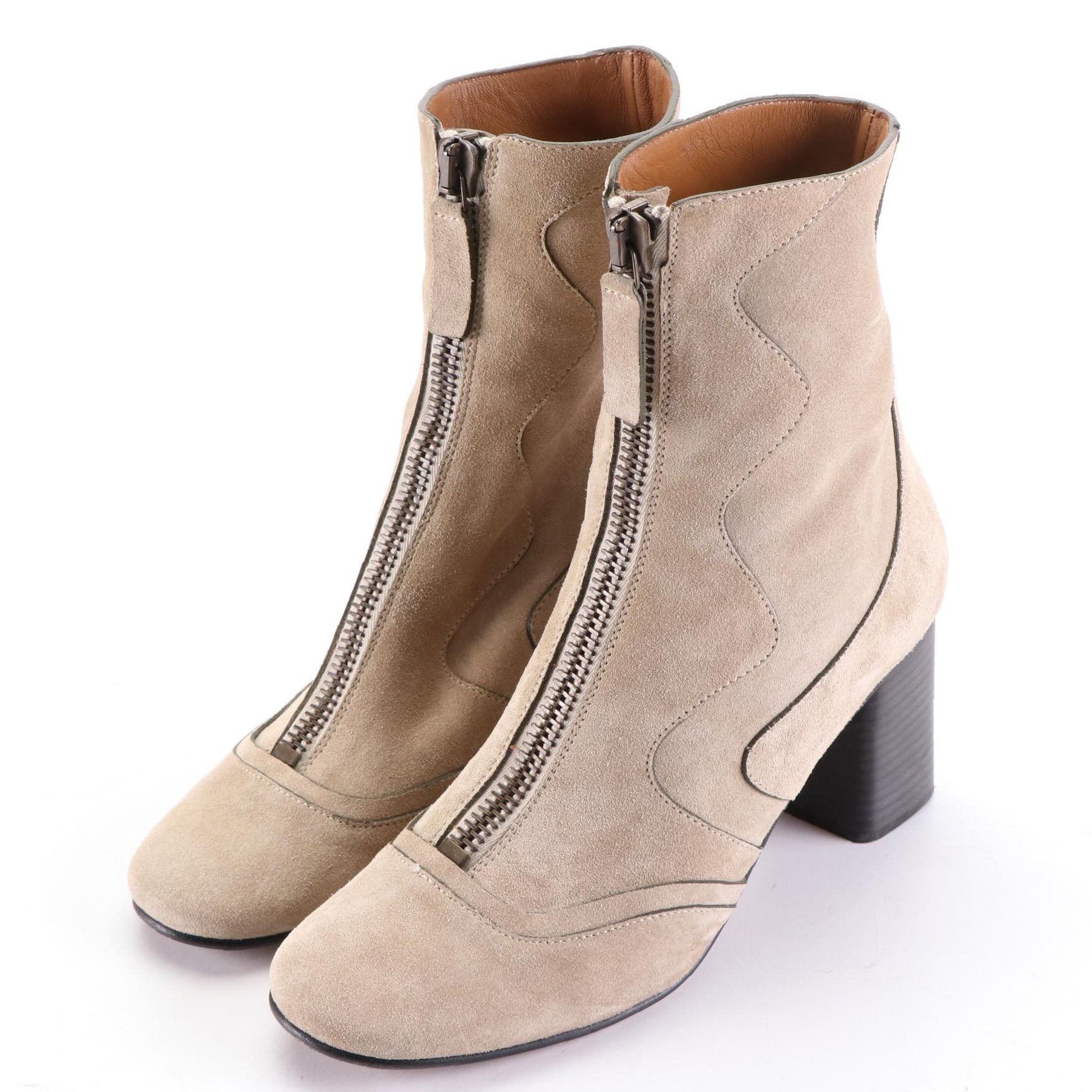 Chloé Suede Zip-Up Block Heel Ankle Boots