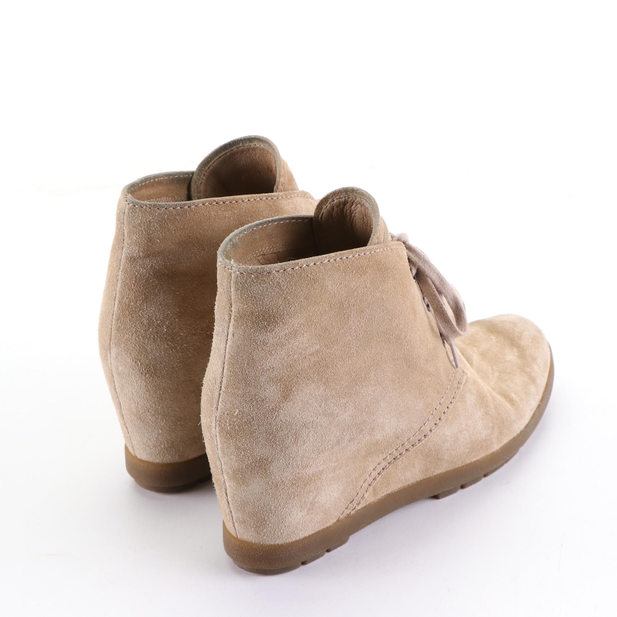 Prada Sport Half-Boot Wedge Booties in Neutral Suede