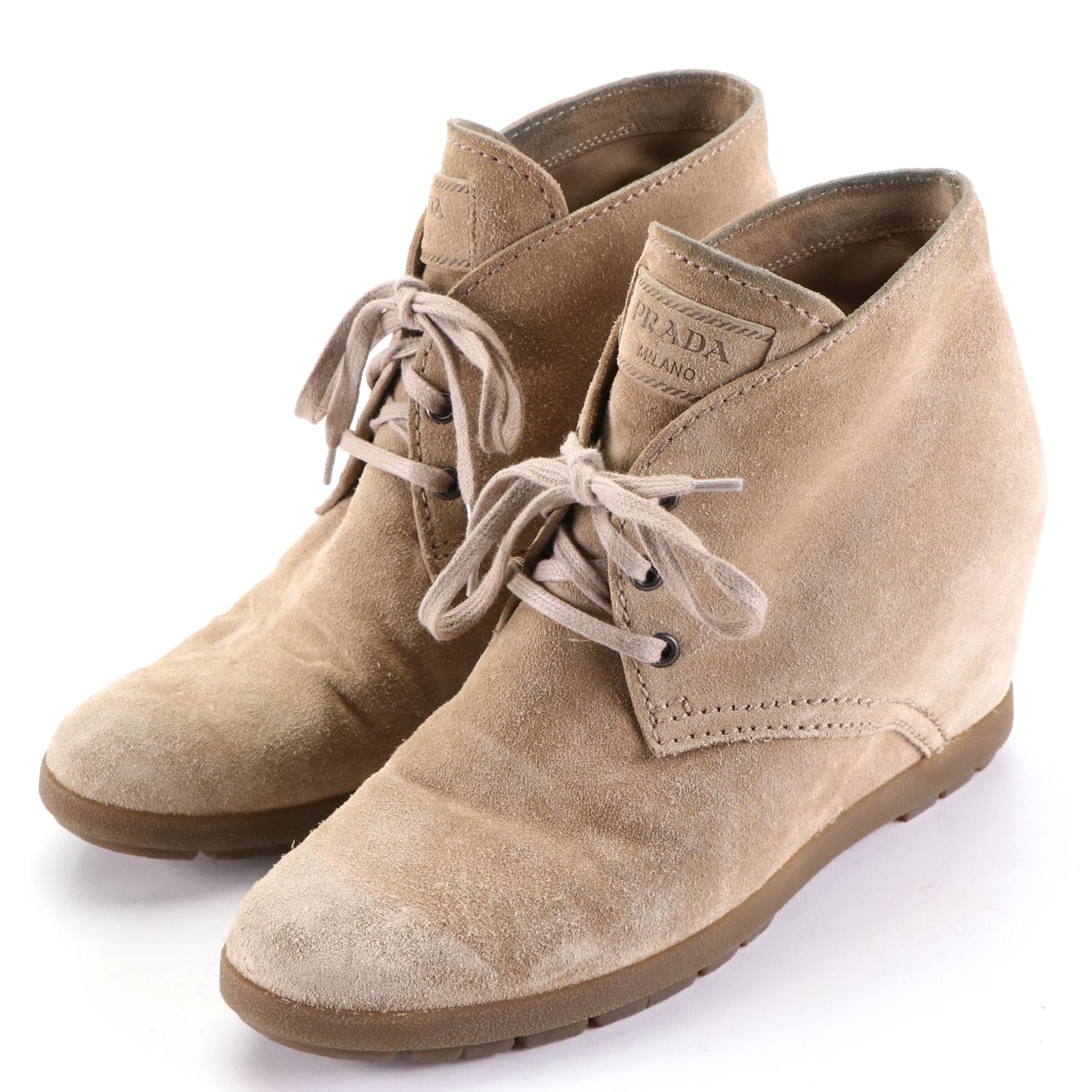 Prada Sport Half-Boot Wedge Booties in Neutral Suede