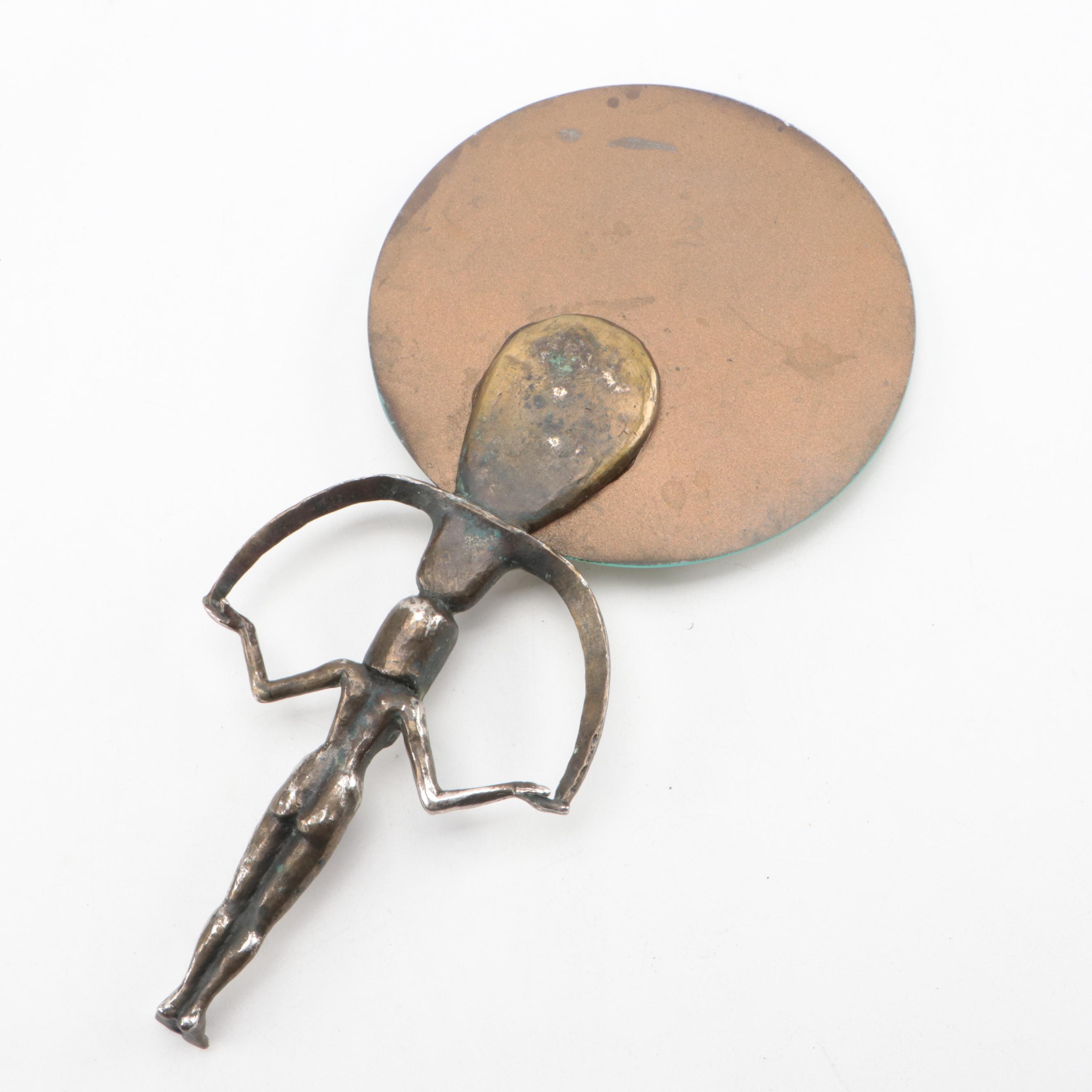 Ethiopian Ceramic Jebena with Embroidered Fabric Tibetan Pecha and Mirror