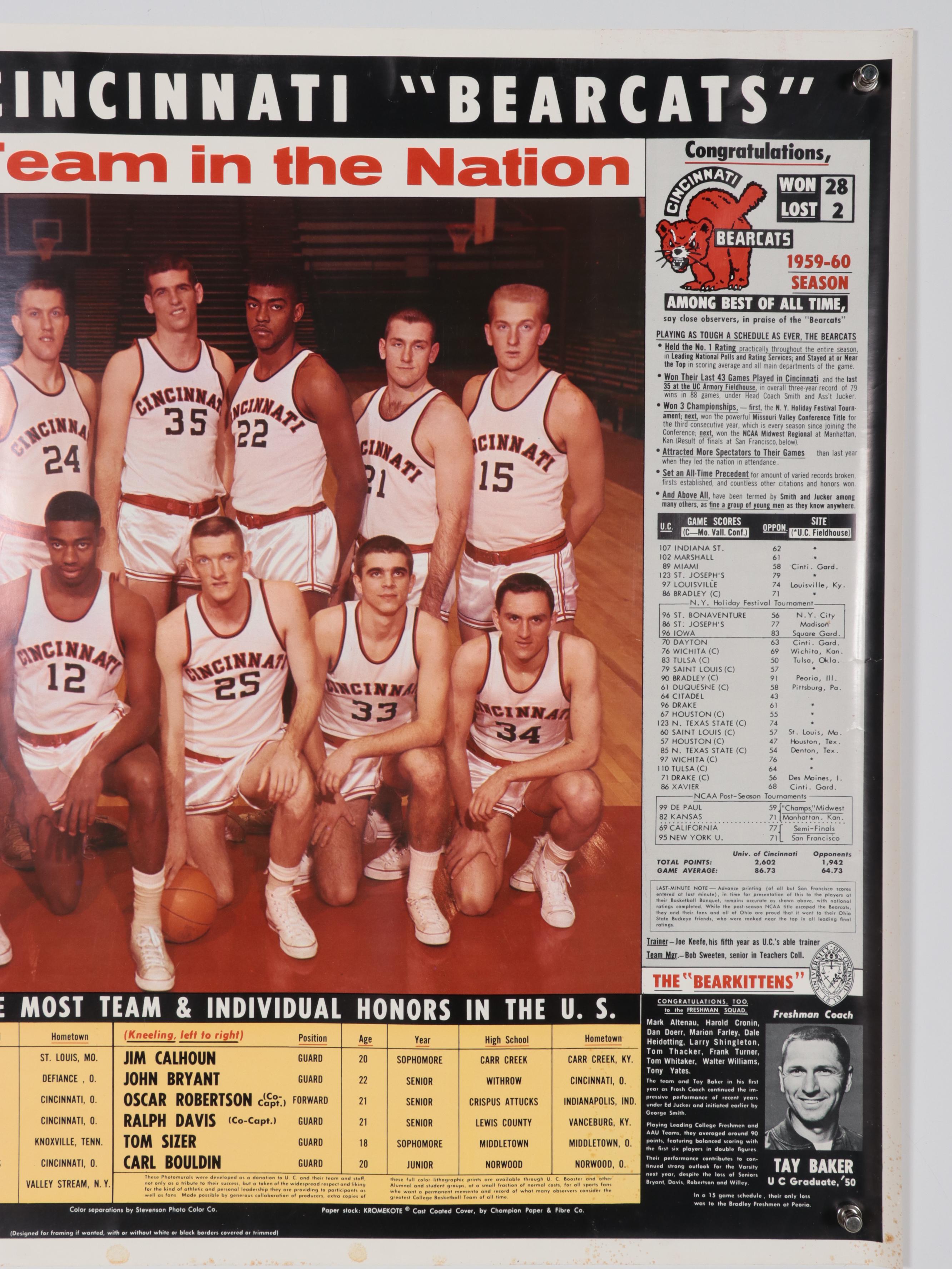 1950s Univesity of Cincinnati Basketball Team Posters Featuring Oscar Robertson