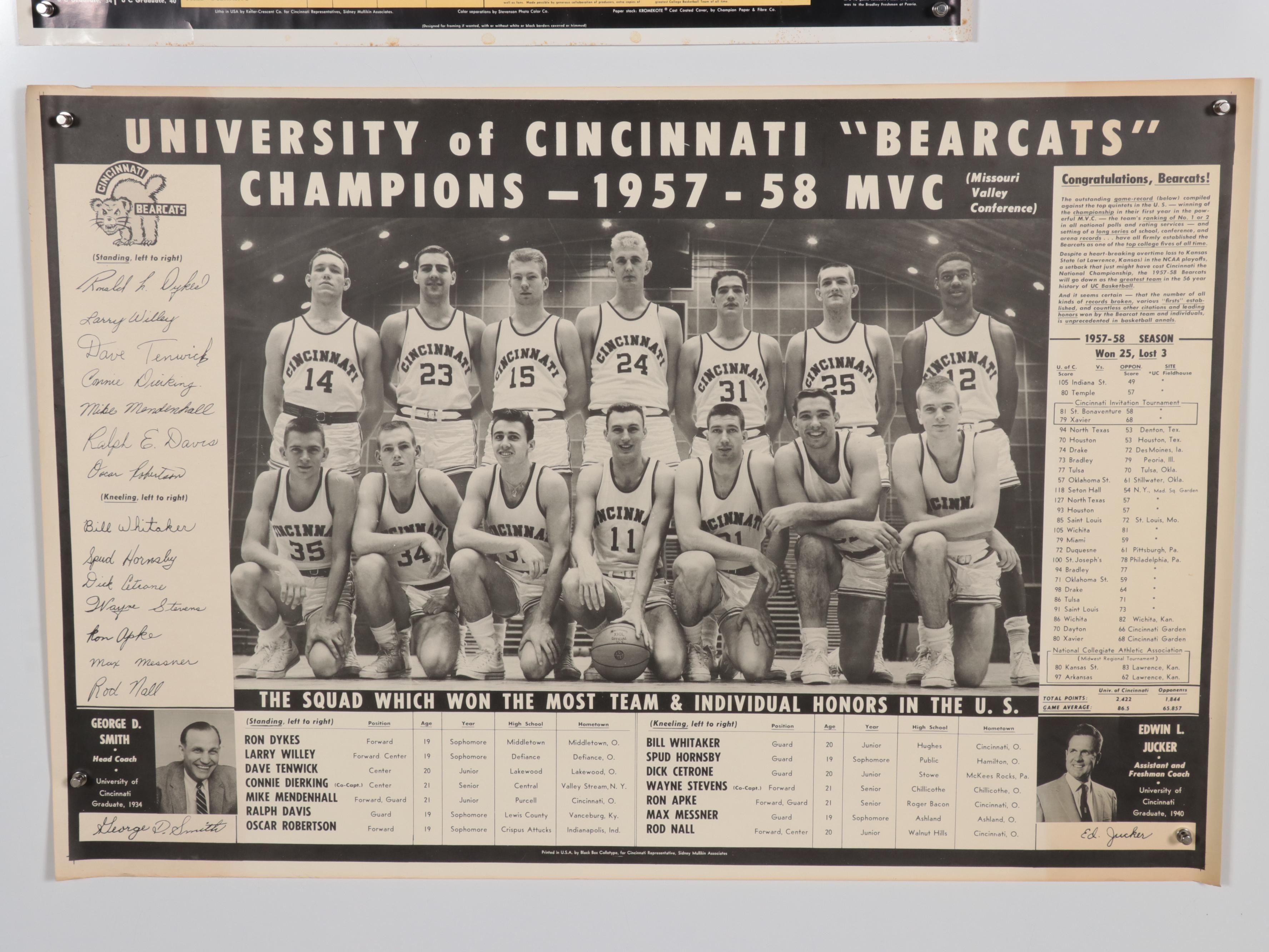 1950s Univesity of Cincinnati Basketball Team Posters Featuring Oscar Robertson