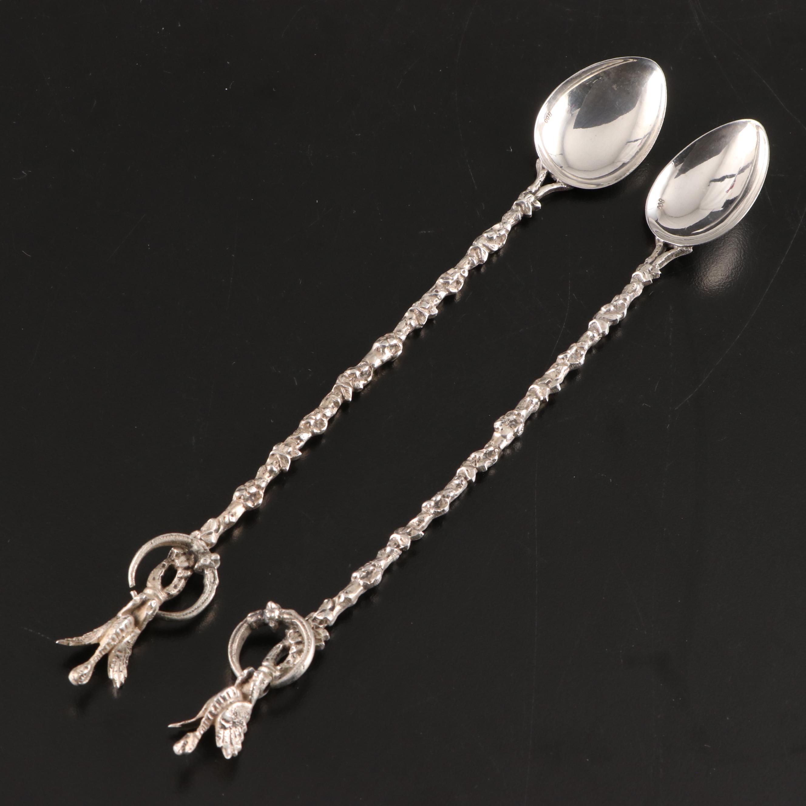 Italian 800 Silver Iced Tea Spoons with Figural Handles
