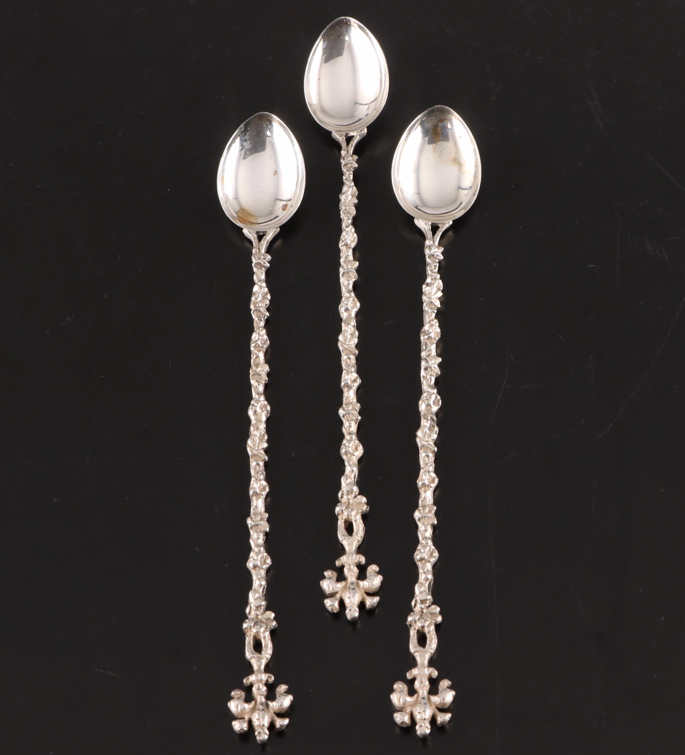 Italian 800 Silver Iced Tea Spoons with Figural Handles