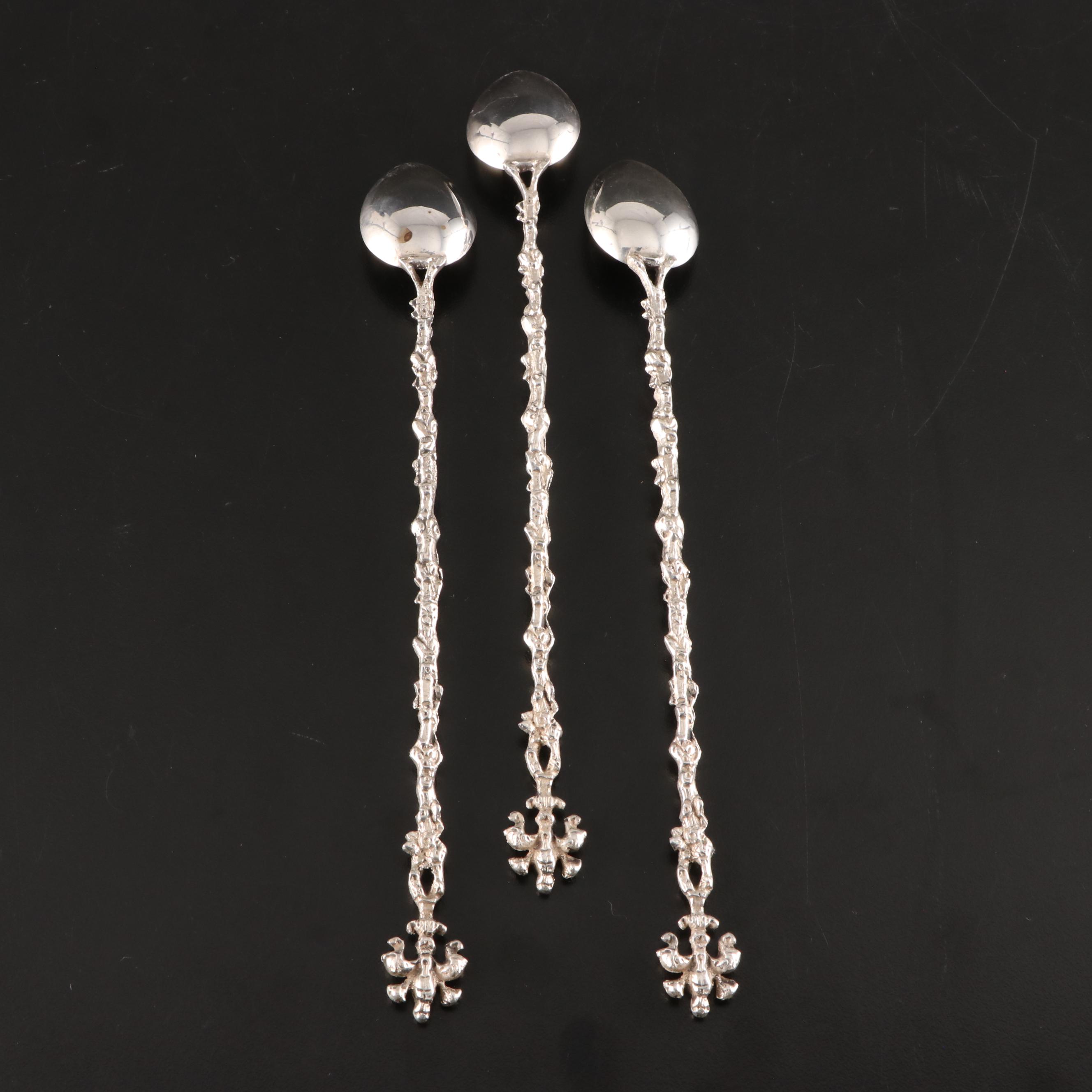 Italian 800 Silver Iced Tea Spoons with Figural Handles