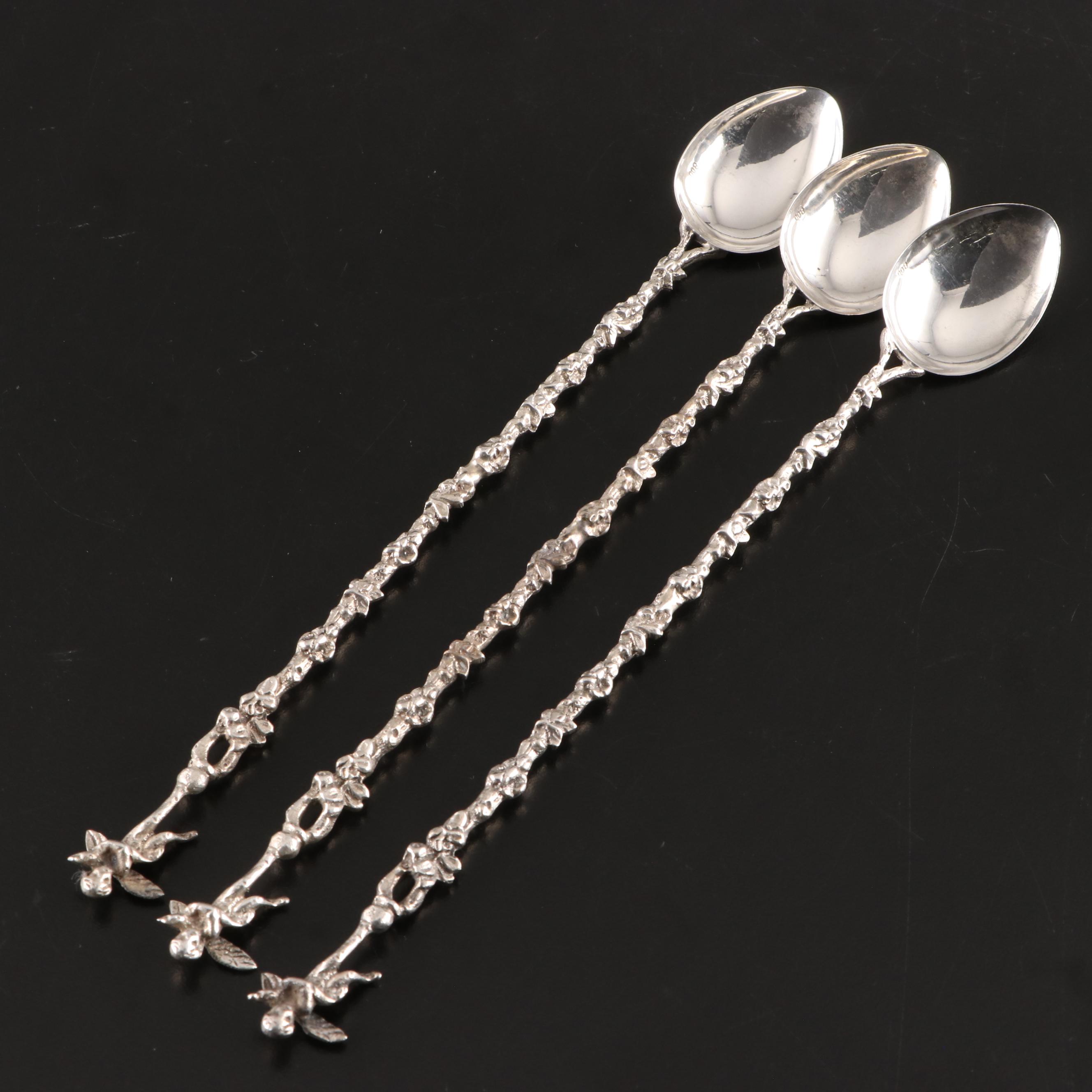 Italian 800 Silver Iced Tea Spoons with Figural Handles