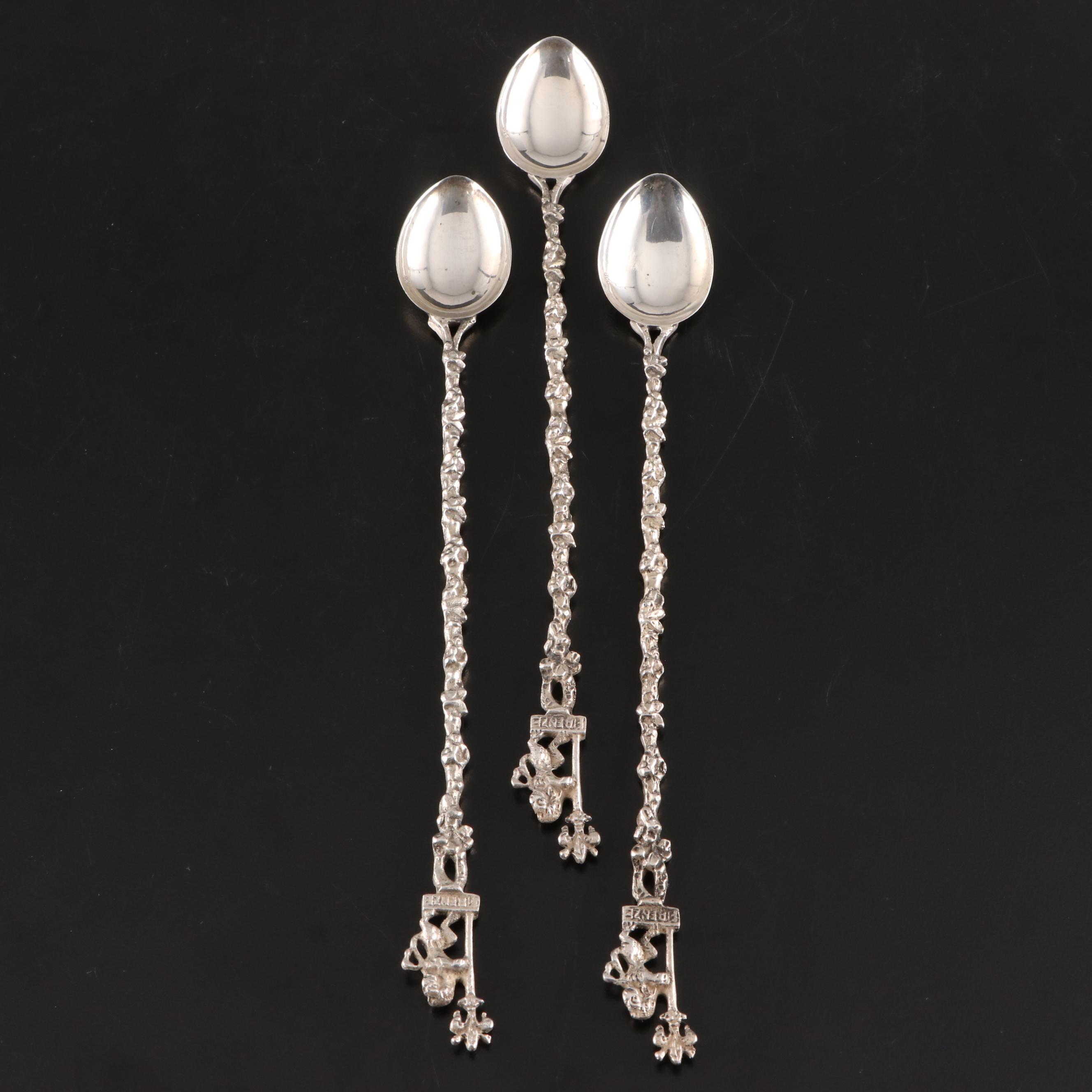 Italian 800 Silver Iced Tea Spoons with Figural Handles