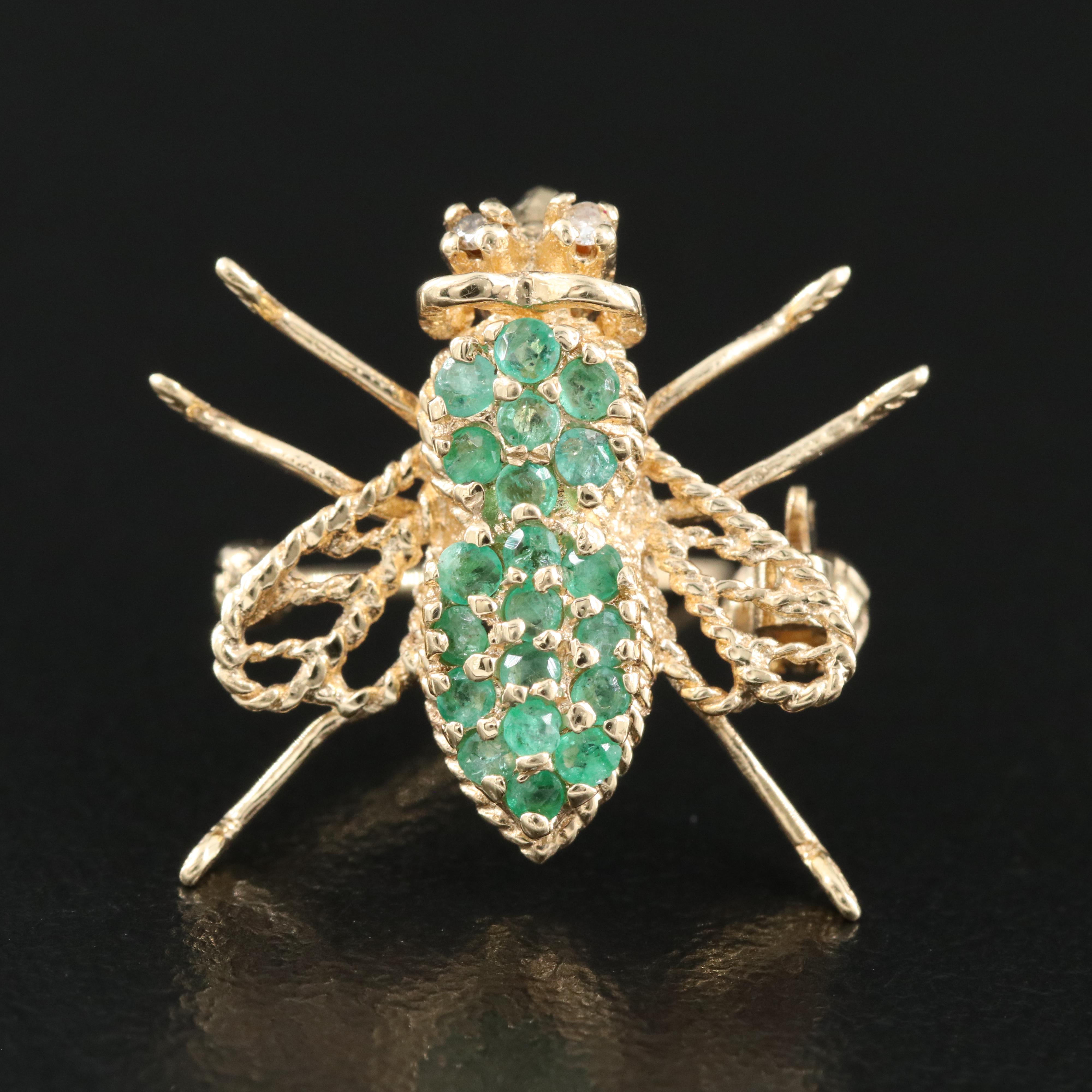 14K Emerald and Diamond Insect Pendant/Pin