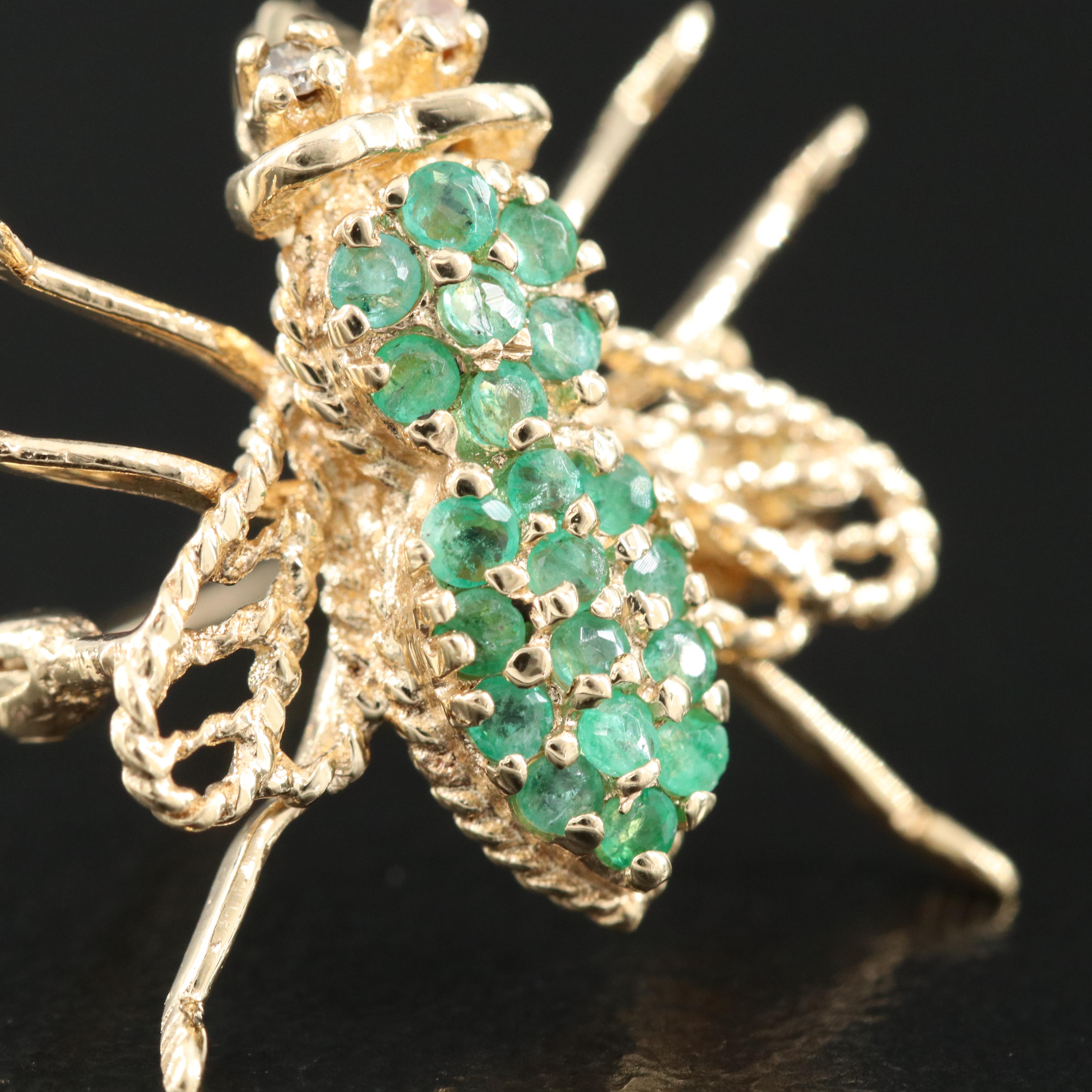 14K Emerald and Diamond Insect Pendant/Pin