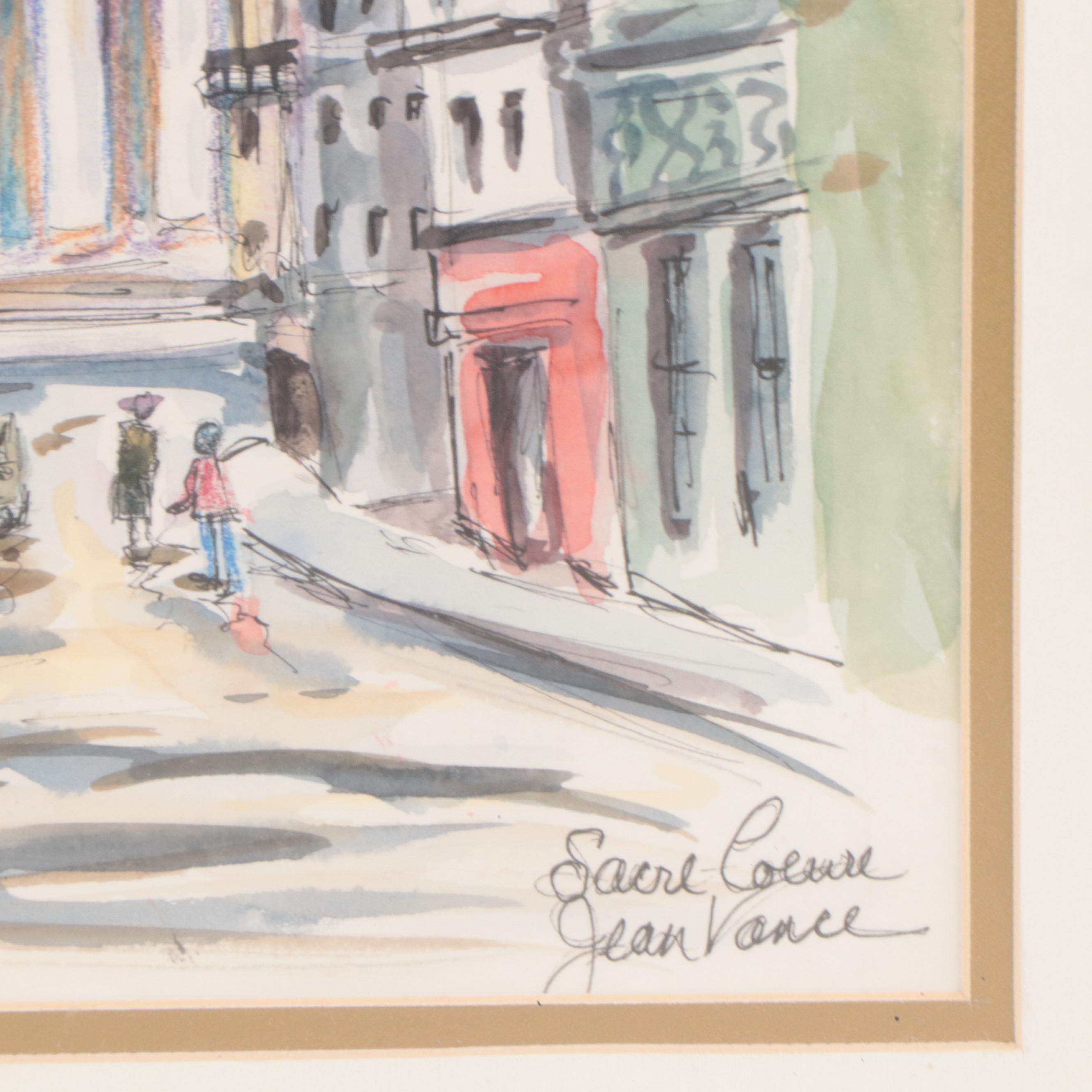 Pair of Jean Vance Watercolor Paintings of Paris Cityscapes