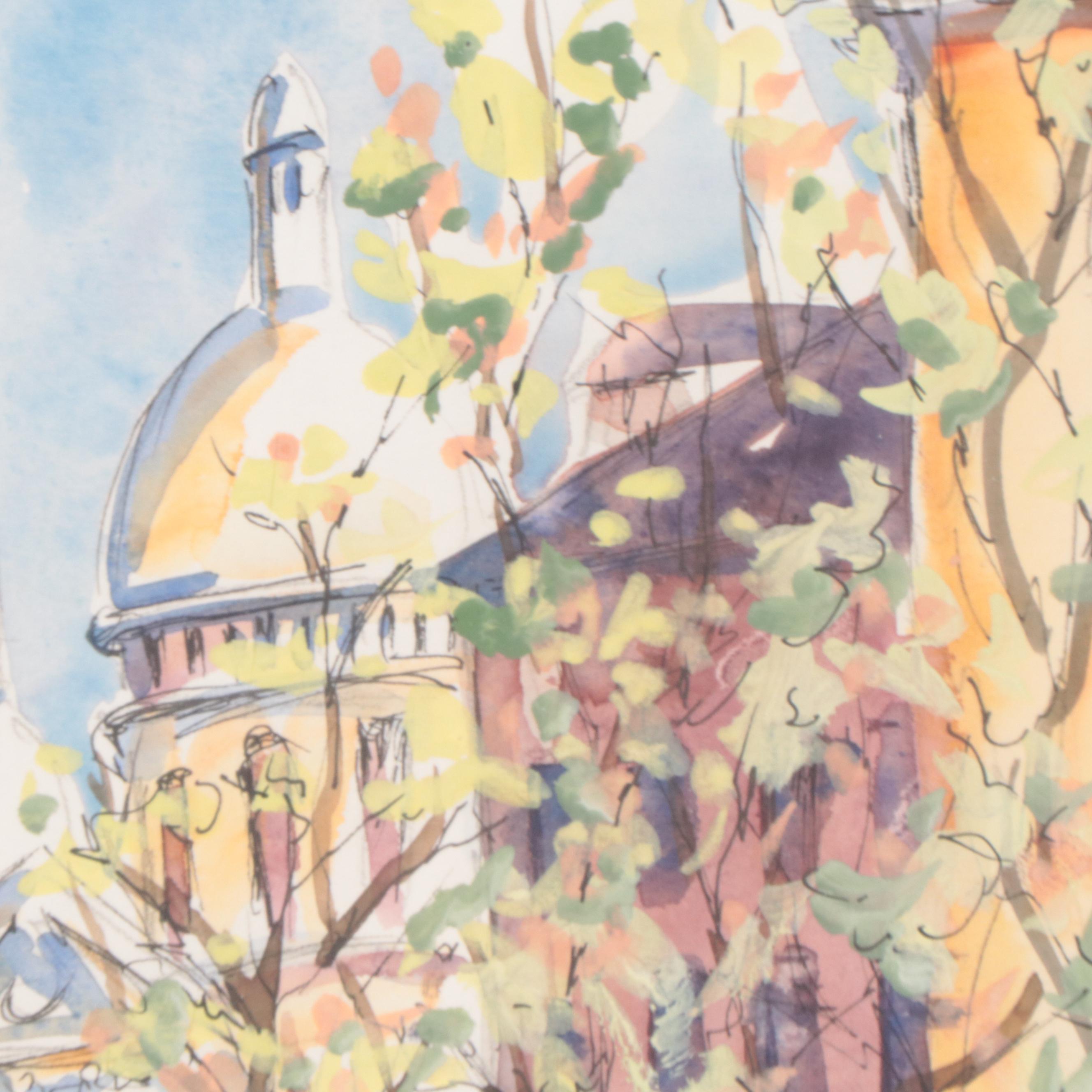 Pair of Jean Vance Watercolor Paintings of Paris Cityscapes