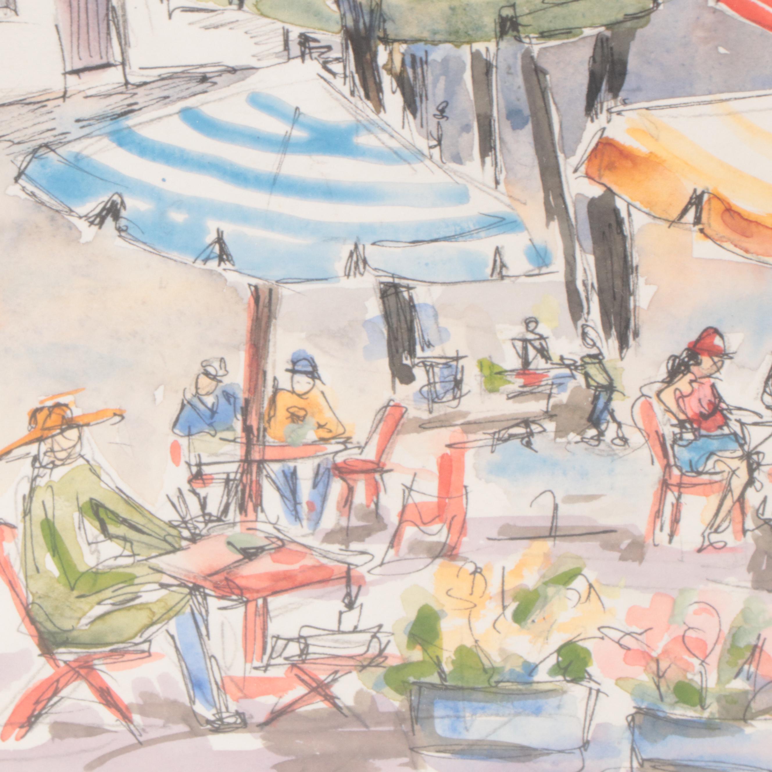 Pair of Jean Vance Watercolor Paintings of Paris Cityscapes