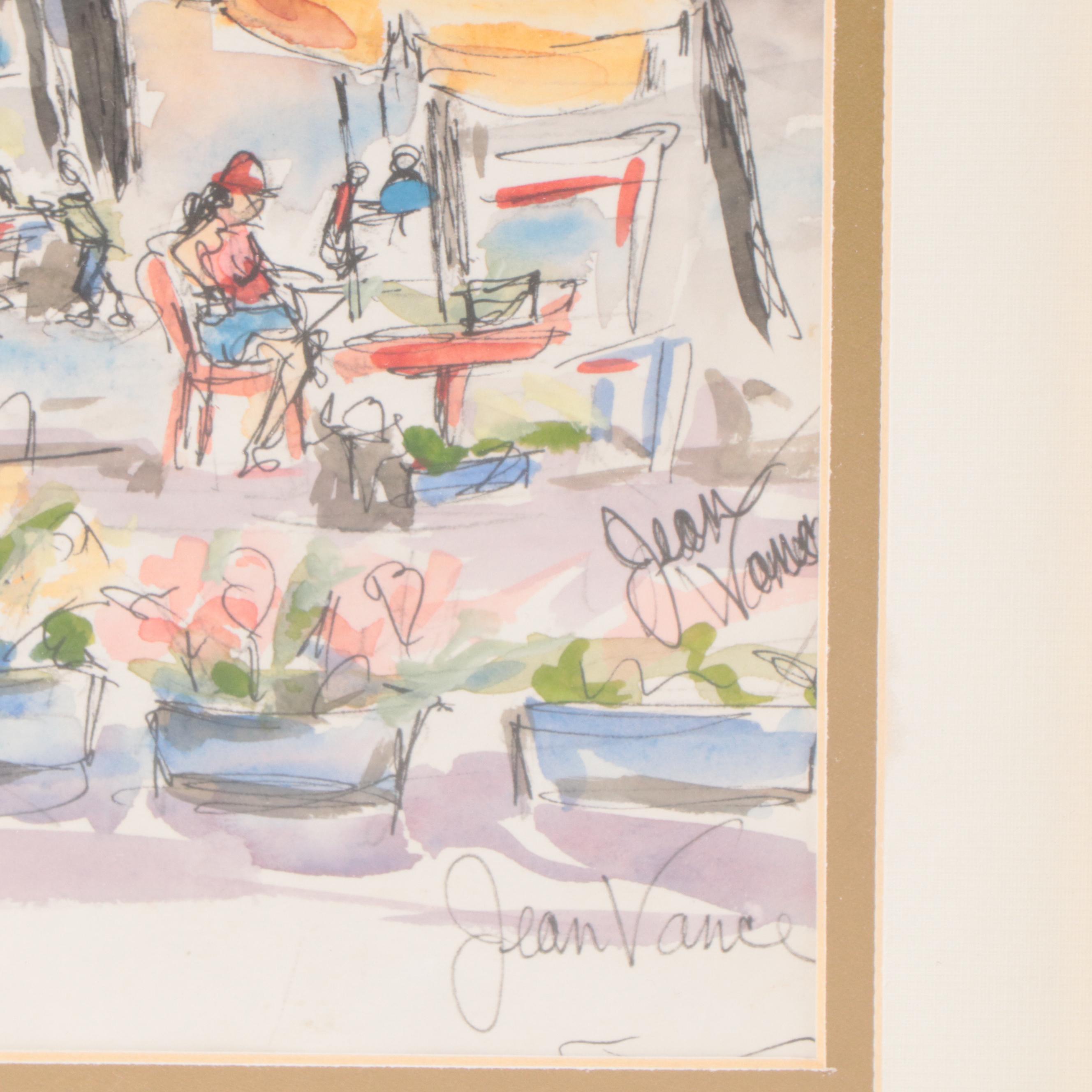 Pair of Jean Vance Watercolor Paintings of Paris Cityscapes