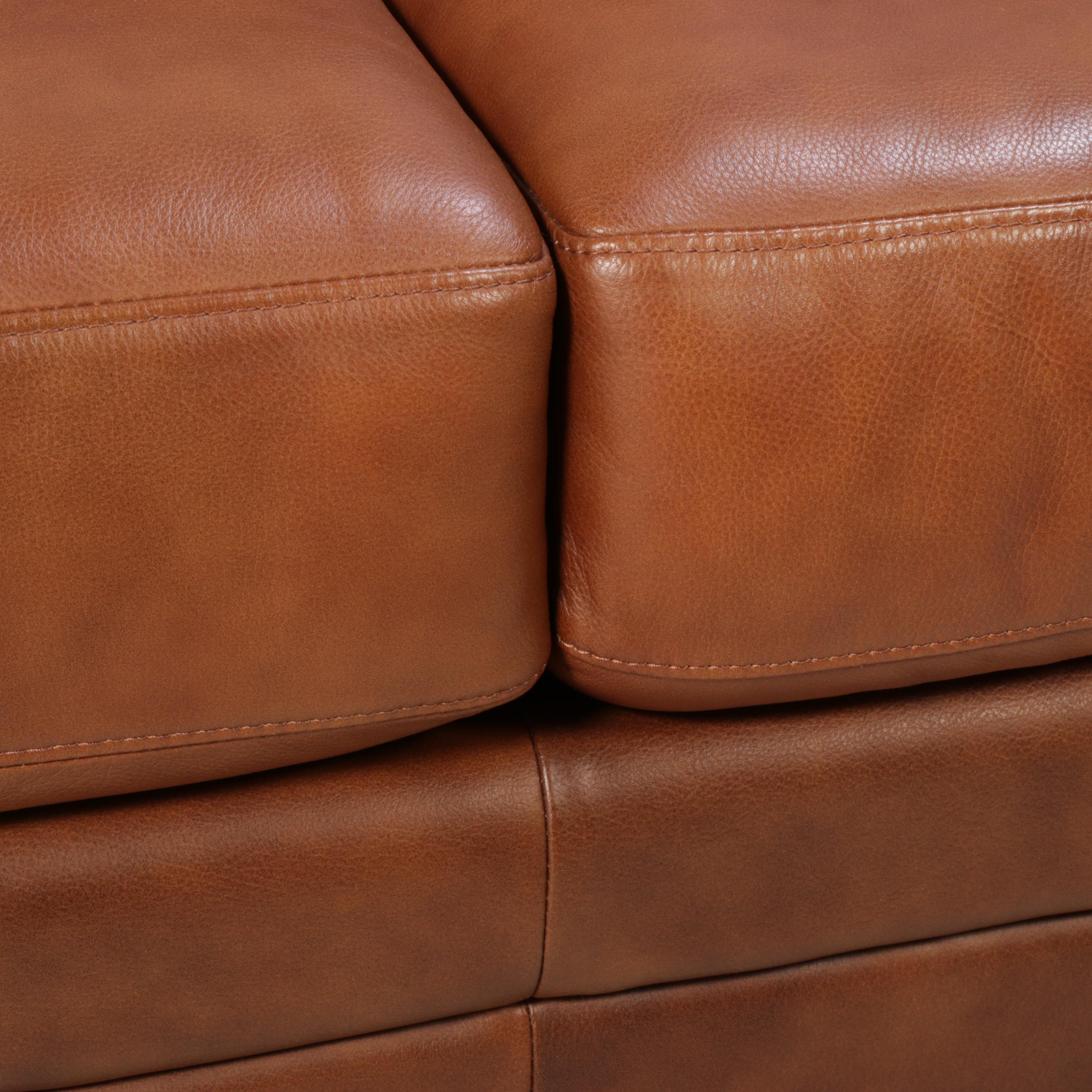Ethan Allen Brown Leather Roll-Arm Sofa