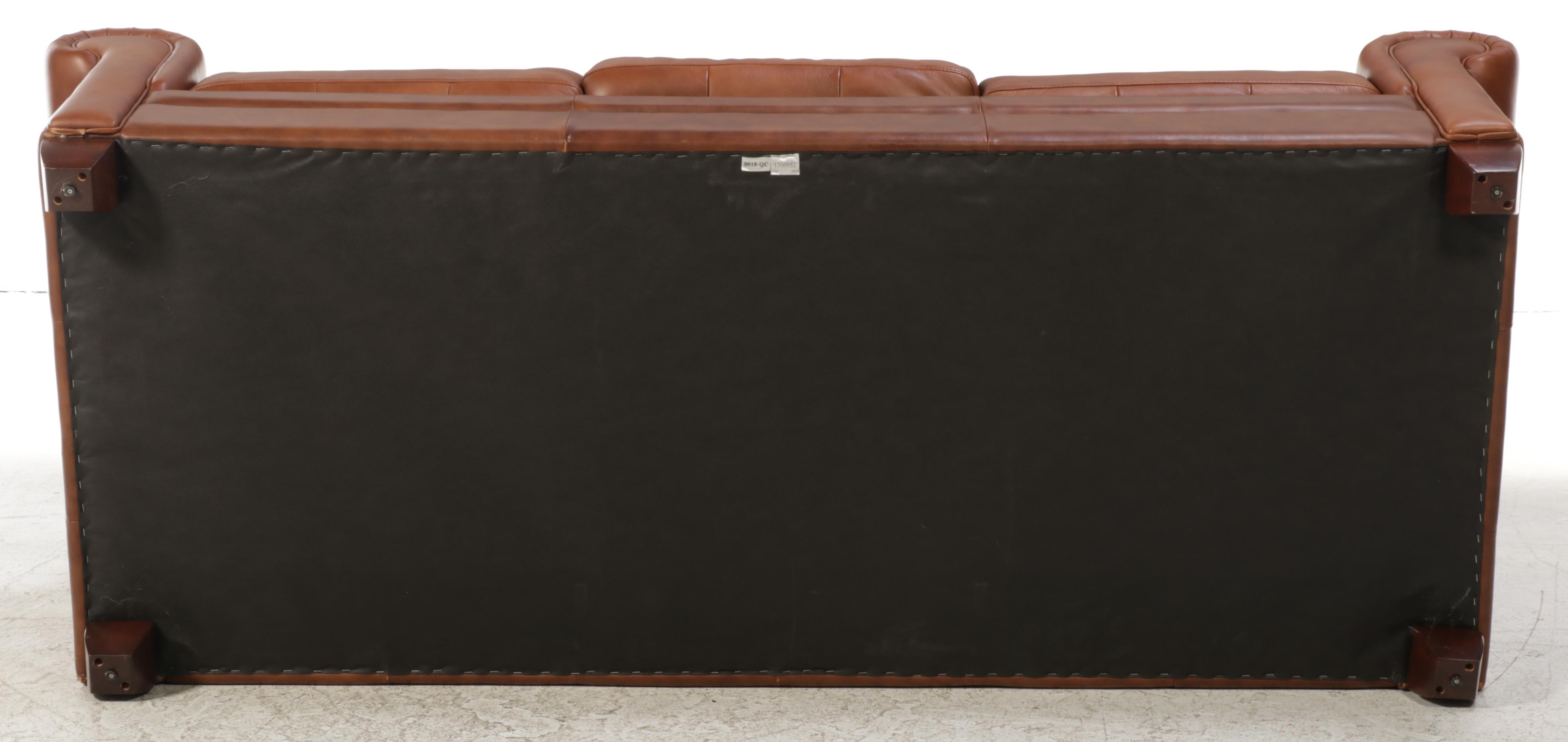 Ethan Allen Brown Leather Roll-Arm Sofa