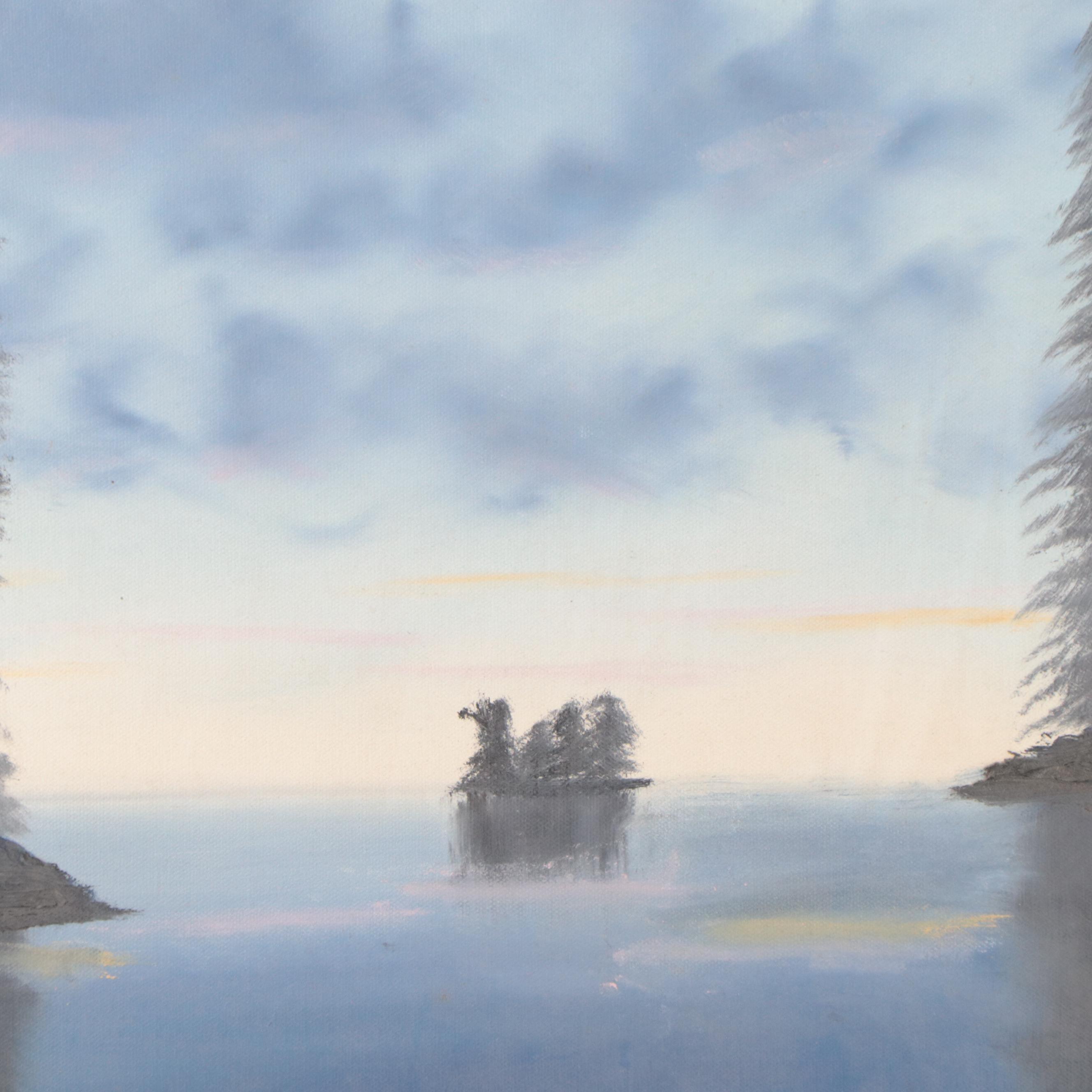 S. Valetta Lake Landscape Acrylic Painting, 1994