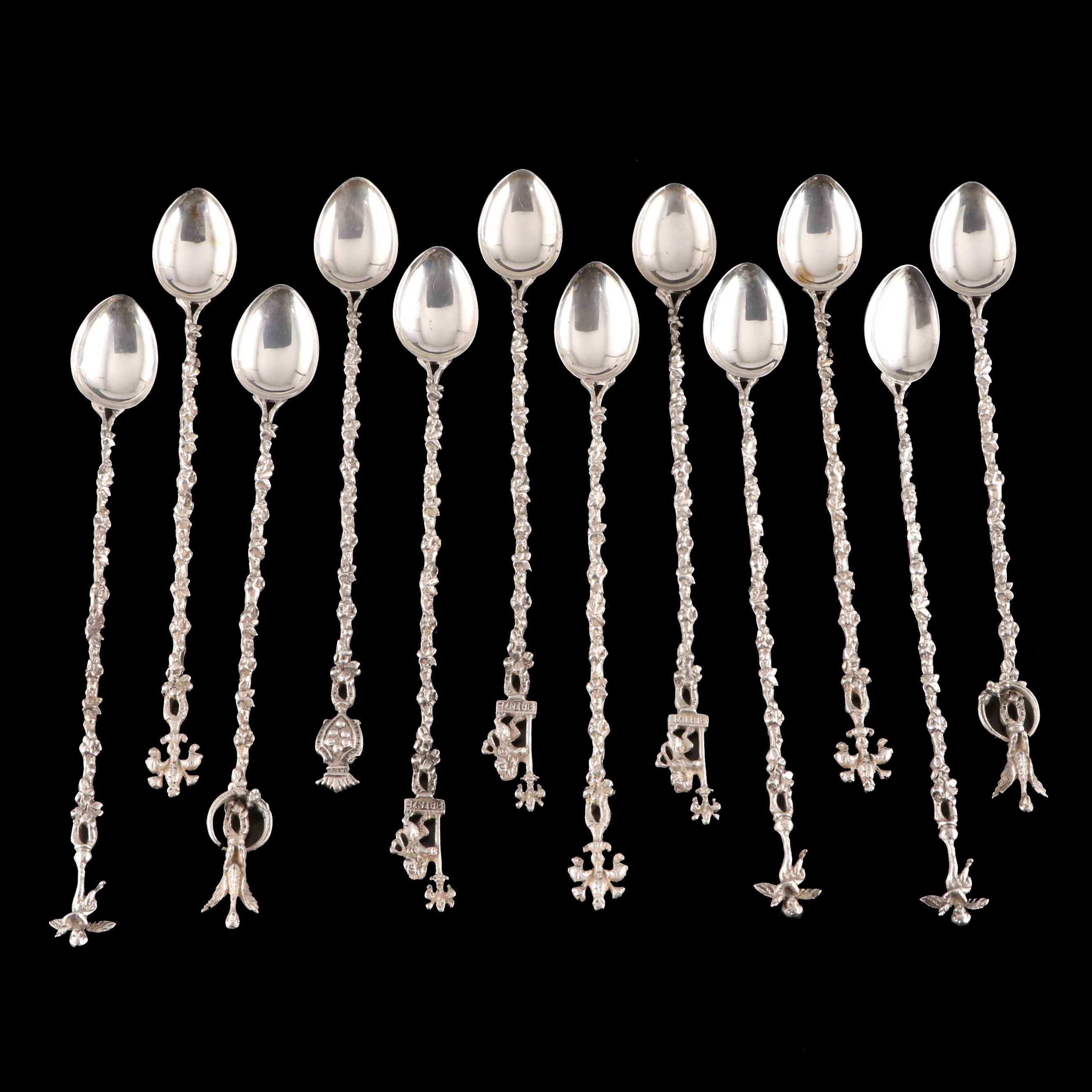Italian 800 Silver Iced Tea Spoons with Figural Handles