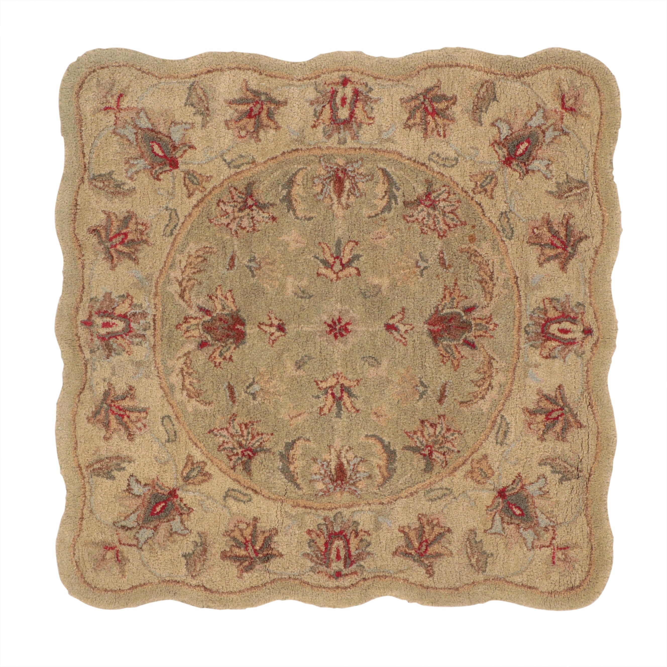 4' x 4' Hand-Tufted French Aubusson Style Scallop Edge Accent Rug