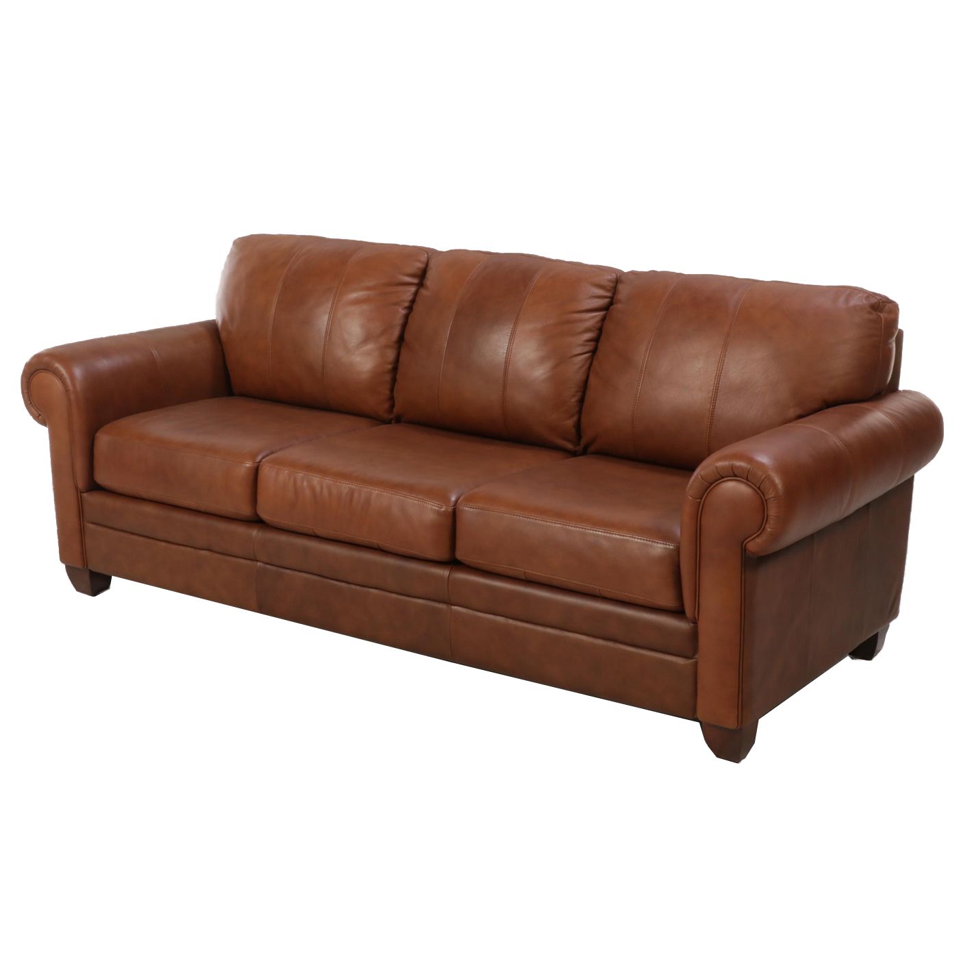 Ethan Allen Brown Leather Roll-Arm Sofa