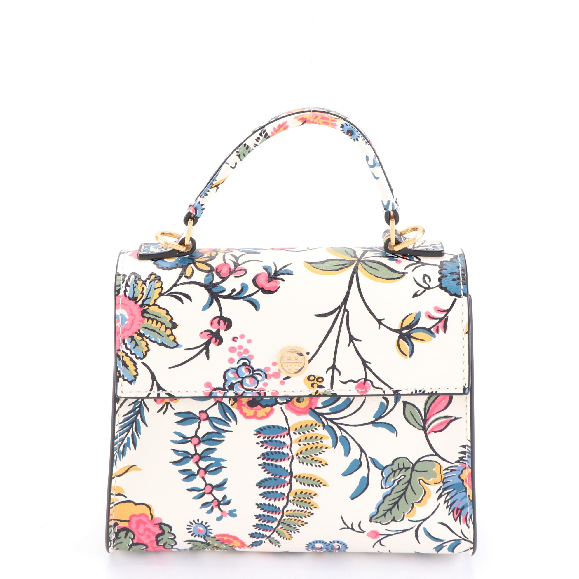 Tory Burch Parker Floral Leather Satchel and Camelia Leather Handbag