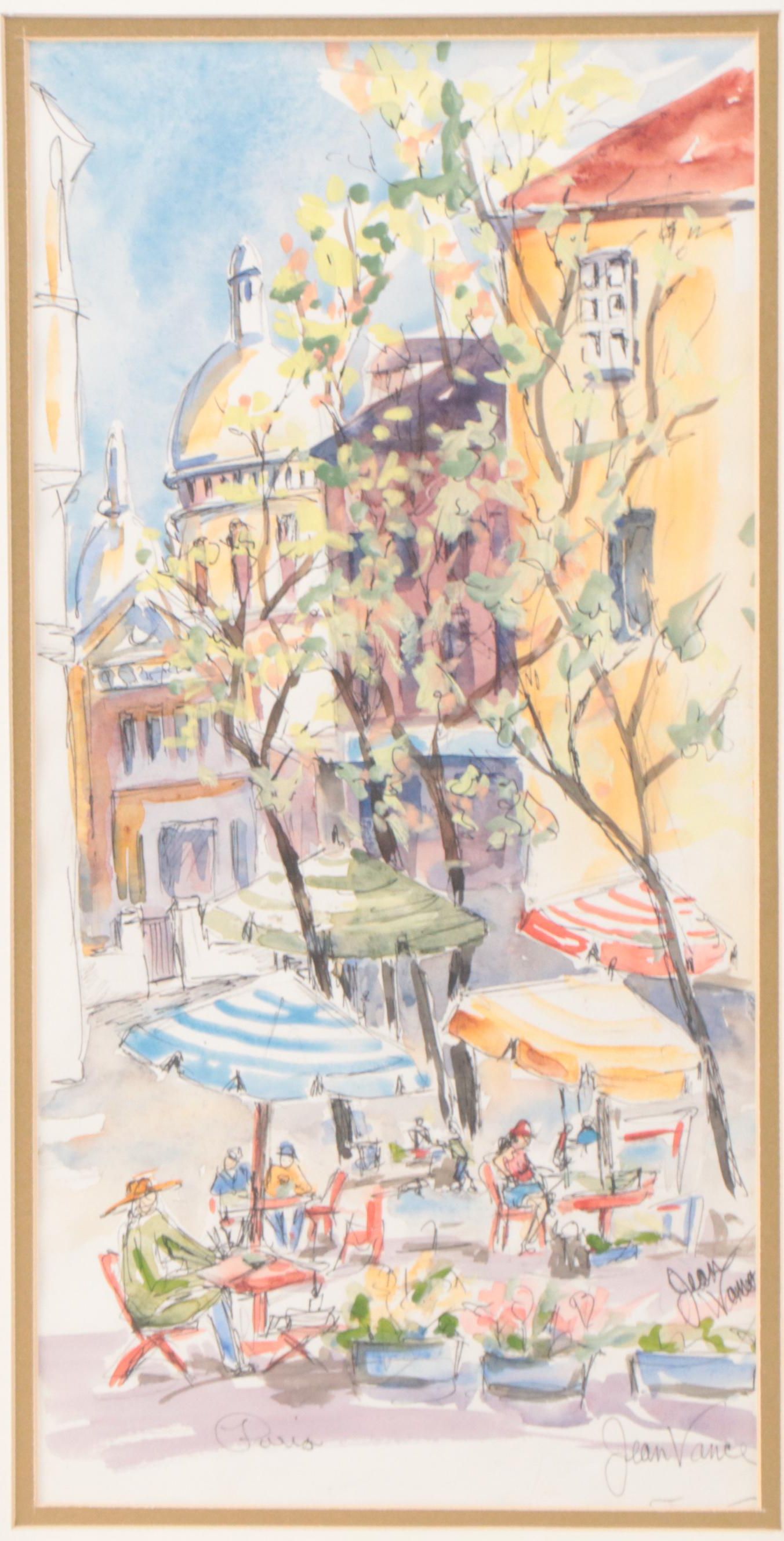 Pair of Jean Vance Watercolor Paintings of Paris Cityscapes